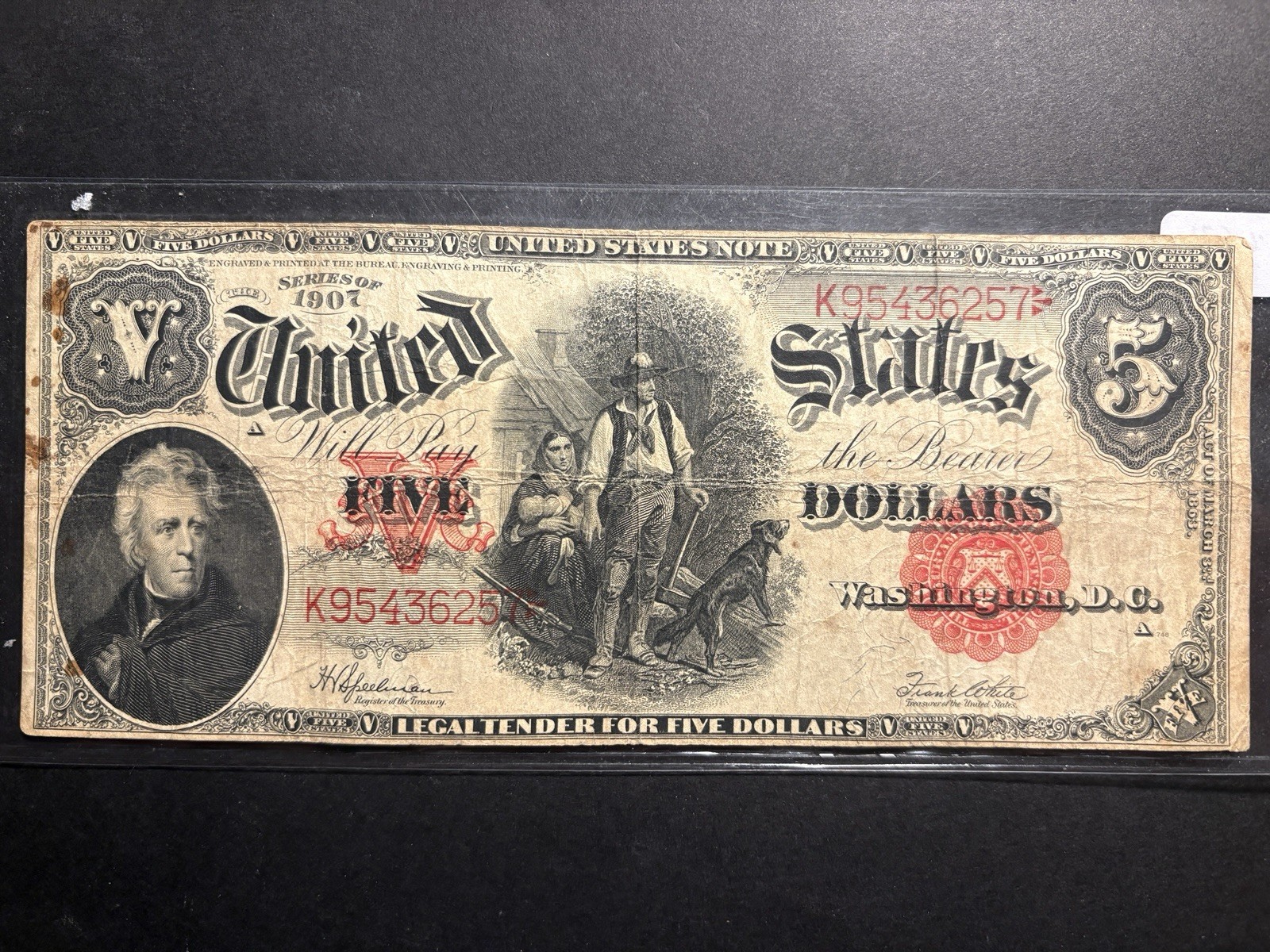 1907 $5 United States Note Wood Chopper — Circulated 🔥