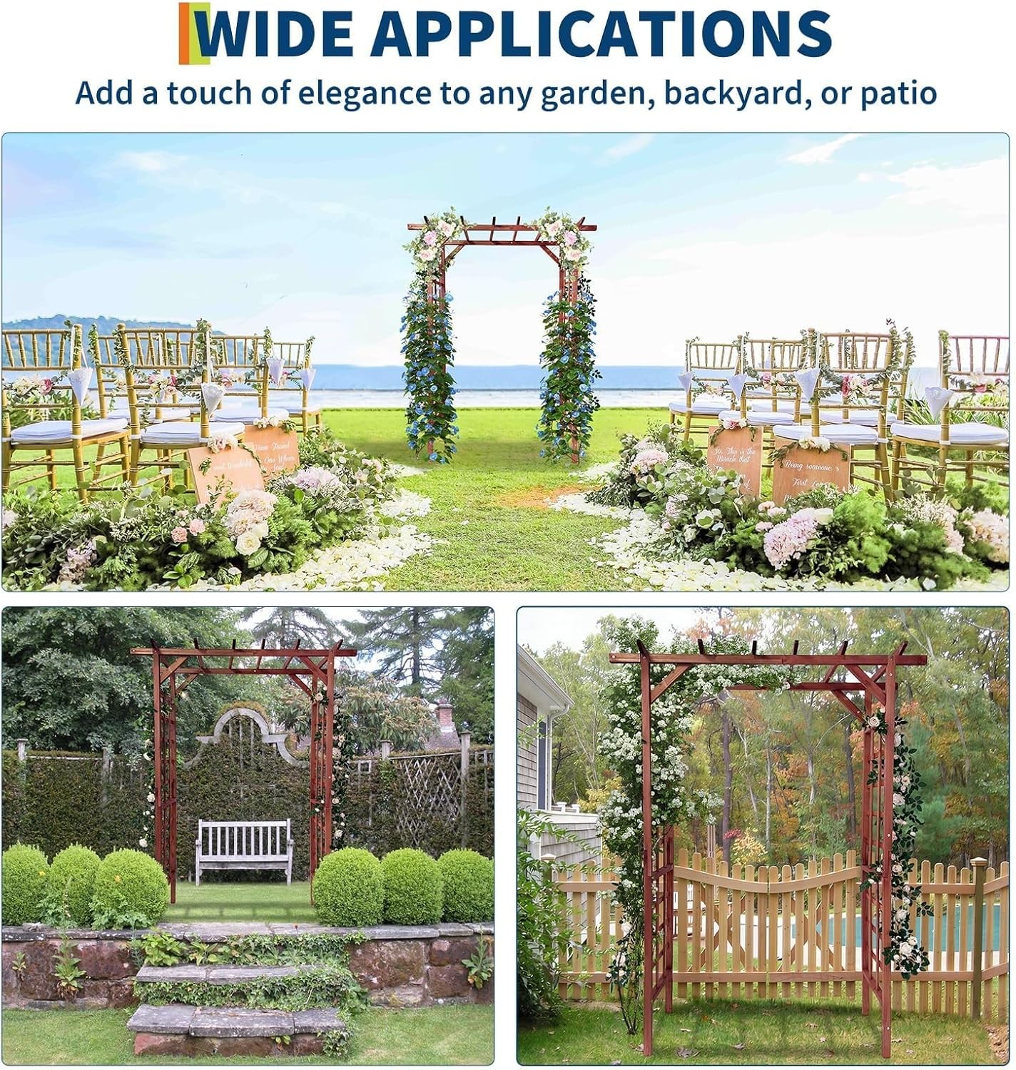 7 Ft Outdoor Wooden Arbor Arch Pergola Trellis w/ Flat Top for Garden Yard Decor