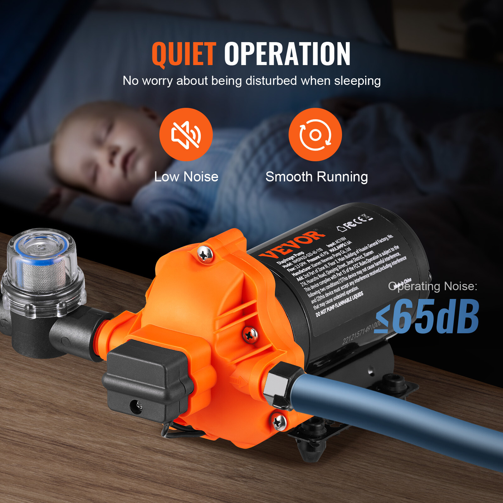 VEVOR 110V Water Pressure Diaphragm Pump Self-Priming Pump 45 PSI 3.3GPM Boat RV