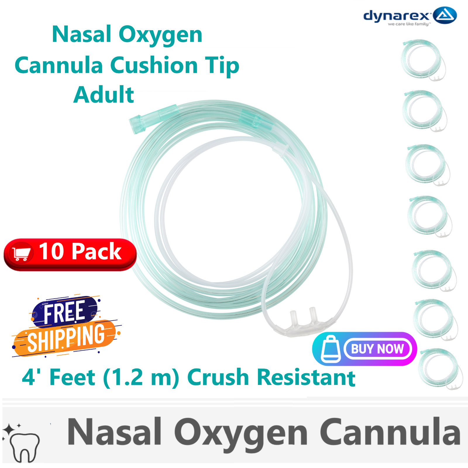 10/Pack -  4 FT Adult Cushion Tip Soft Nasal Oxygen Cannulas Standart Canula