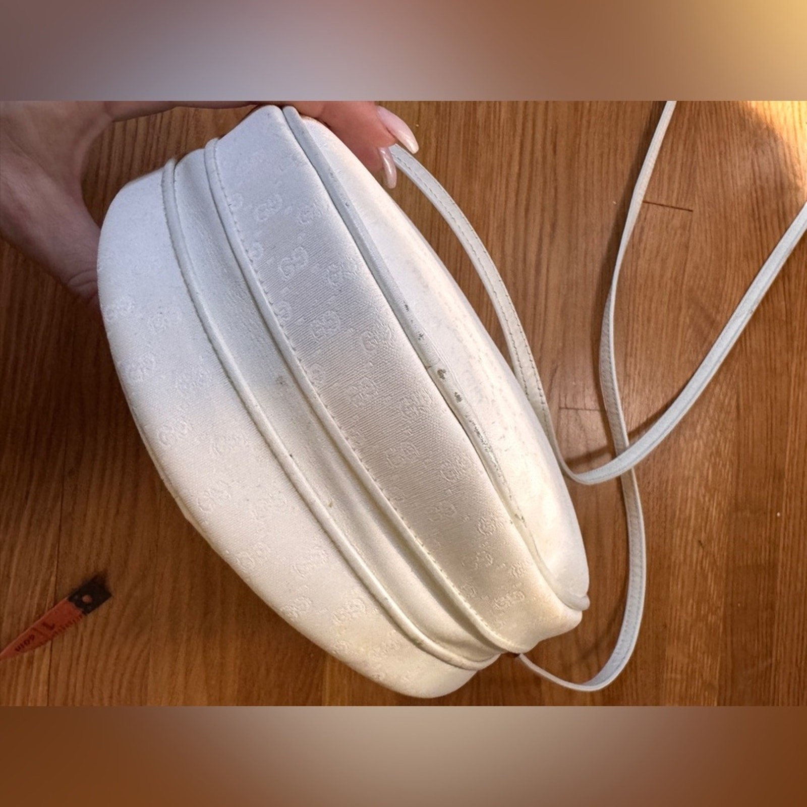 80s Vintage White Gucci Micro GG Canteen Bag
