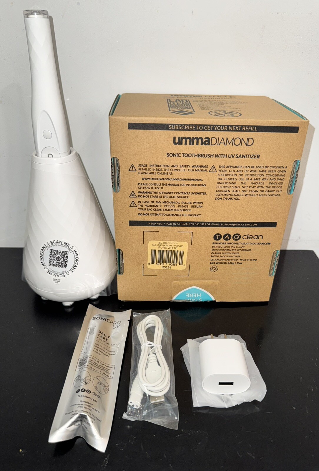 Tao Clean UMMA DIAMOND Sonic Toothbrush with UV Sanitizing Cleaning Station WHT