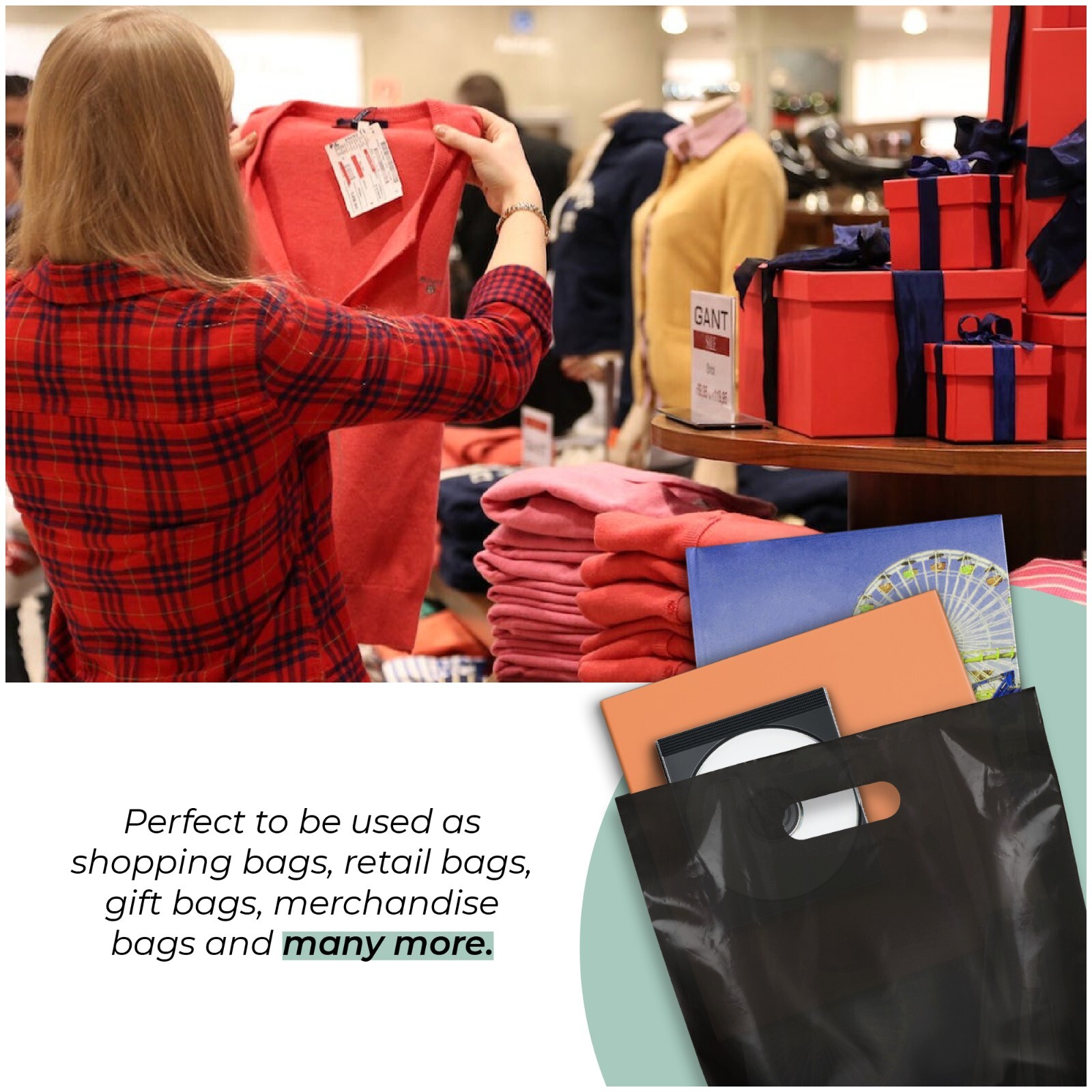 100 Pack 12" x 15" with 1.25 mil Thick Black Merchandise Plastic Glossy Bags