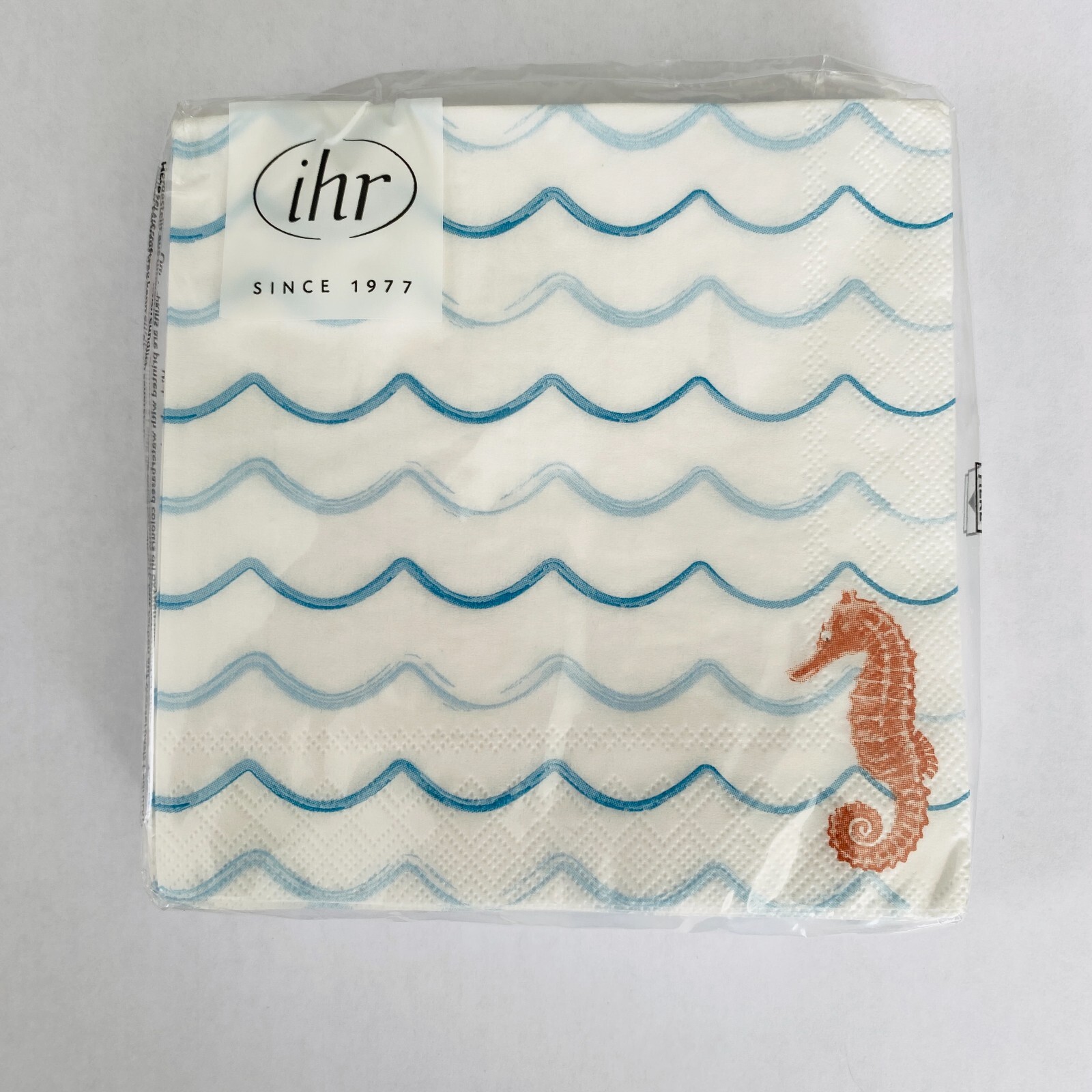 IHR Cocktail Napkins 3-Ply Paper Napkin 20-Count Coastal Seahorse Waves
