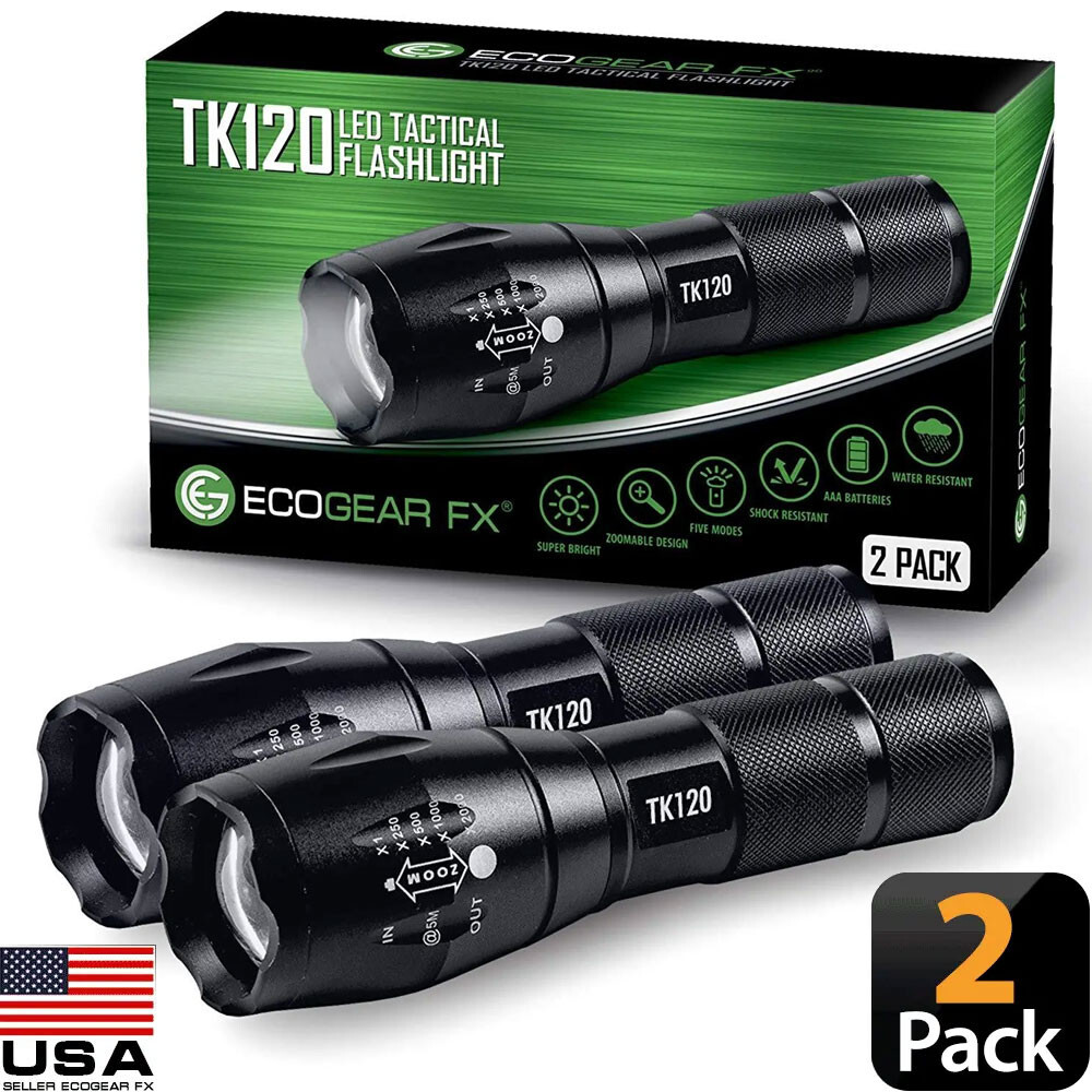 Tactical Flashlight 5 Modes LED 18650 Zoom Light Best Gift for Men - 2 PACK