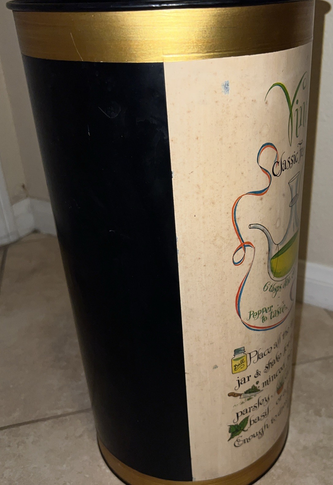 60's Kitchen Recipe MCM Umbrella Stand Black Gold Metal Joseph Phelan Kitschy