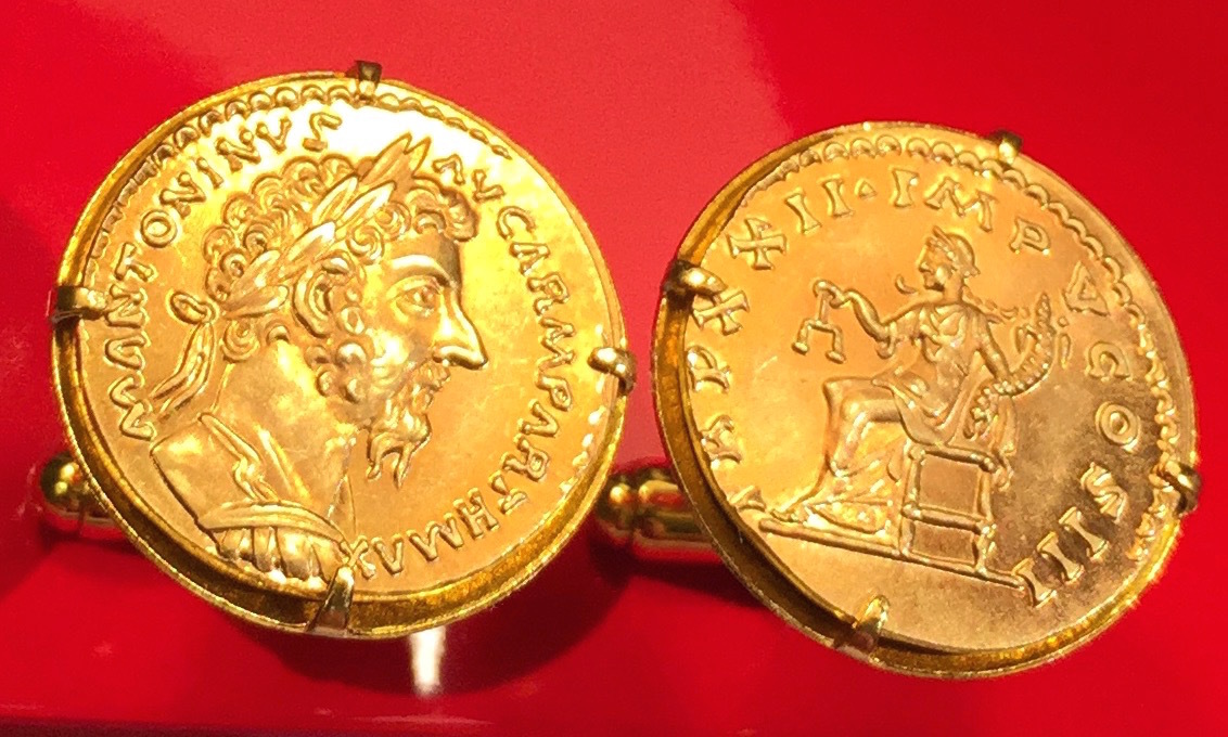 Ancient Roman Marcus Aurelius Aureus 168 AD Rome Gold Plated Coin Cufflinks +Box