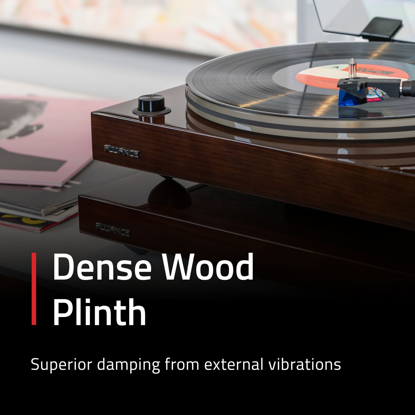 Fluance IB40 Turntable Isolation Base Anti-Vibration Wood Platform, Bubble Level