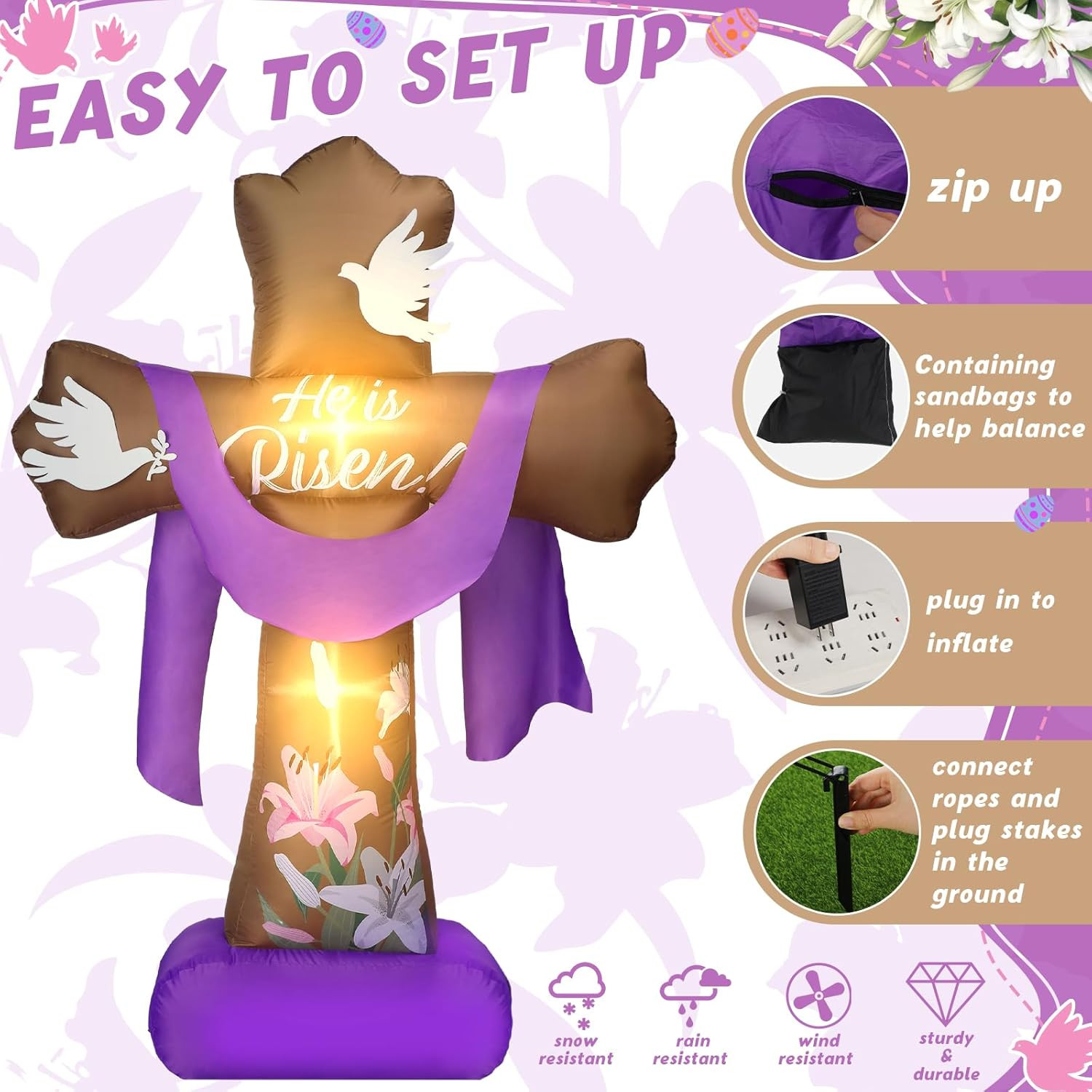 6 Ft Easter Inflatable Outdoor Yard Decoration Blow up Inflatable He Is Risen Cr