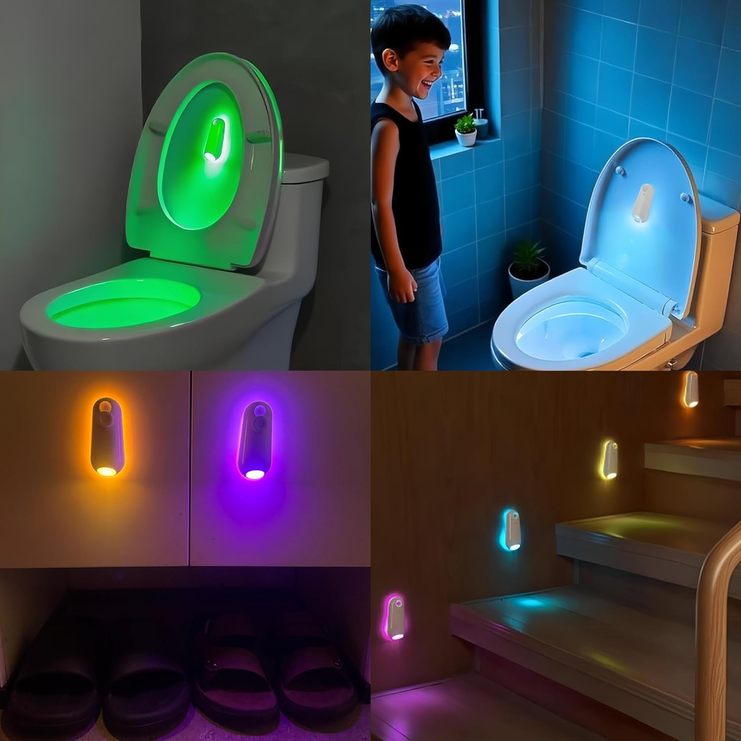 2-Pack Toilet Night Light Motion Sensor Activated, Rechargeable RGB Toilet Bowl