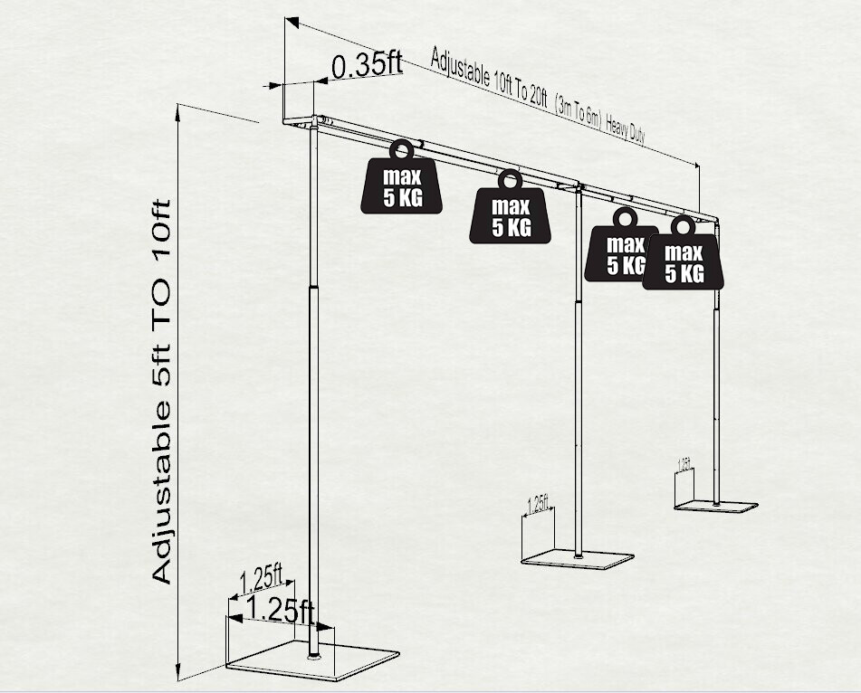 DOUBLE CROSSBAR ADJUSTABLE QUICK BACKDROP KIT 10 FT x 10 - 20 FT WITHOUT DRAPE