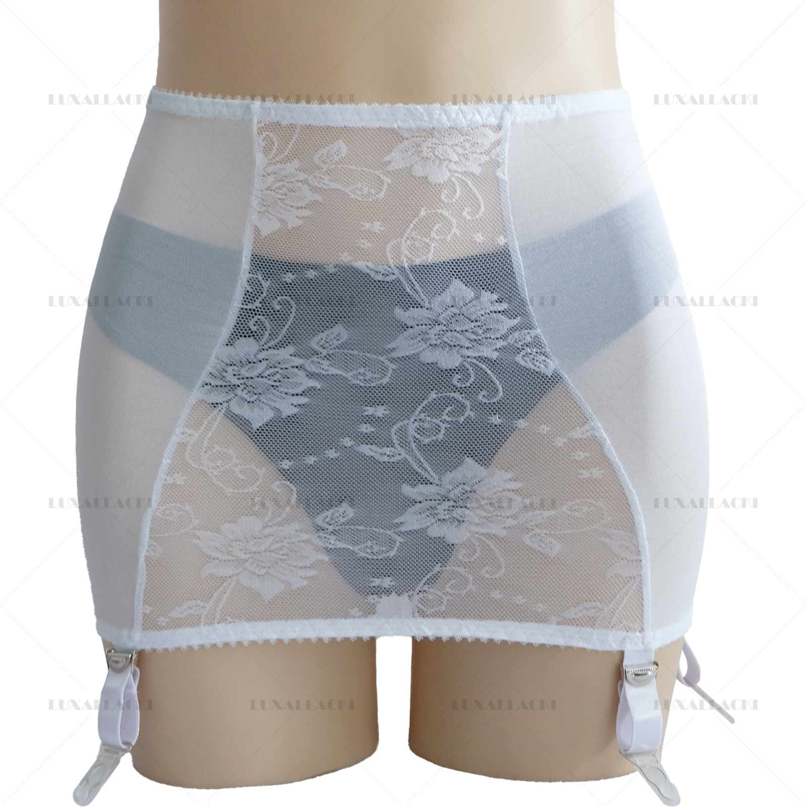 Luxallacki Mesh Floral Lace 6 Straps Garter Belt Shaping Girdle Sexy Lingerie