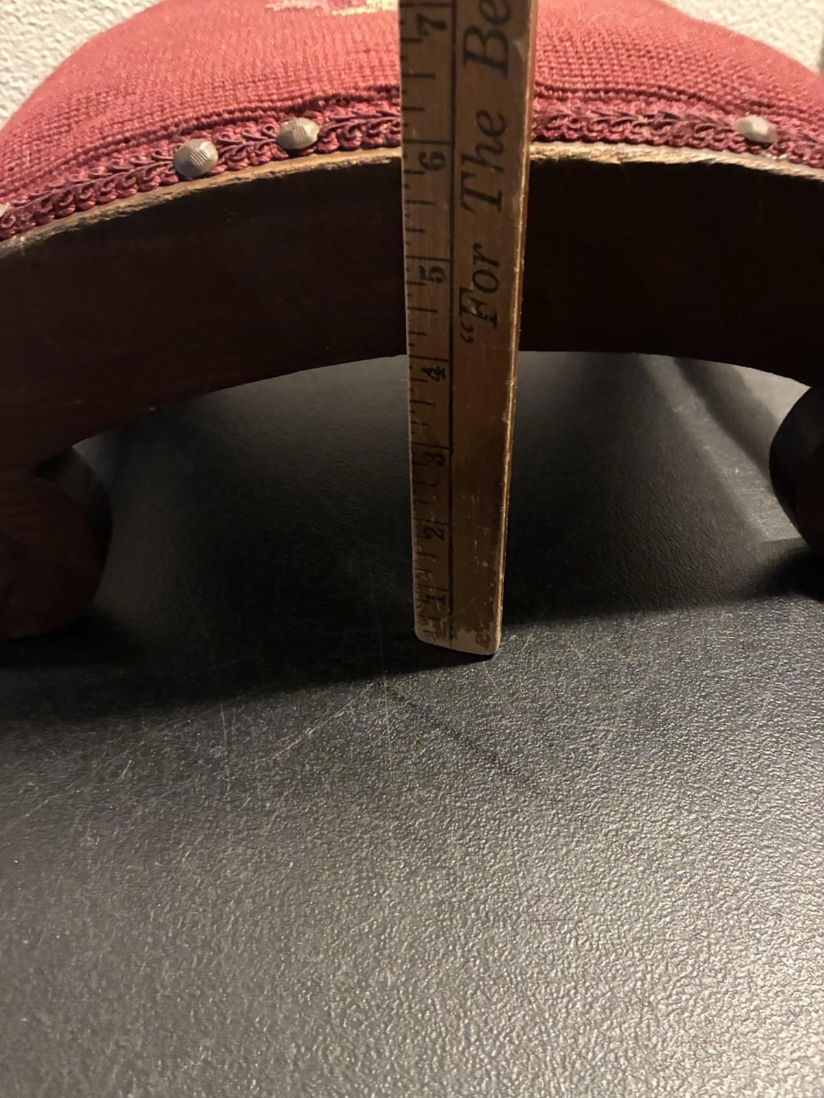 19th C. Antique Victorian Stud Accents Footstool Floral Needlepoint Carved Wood