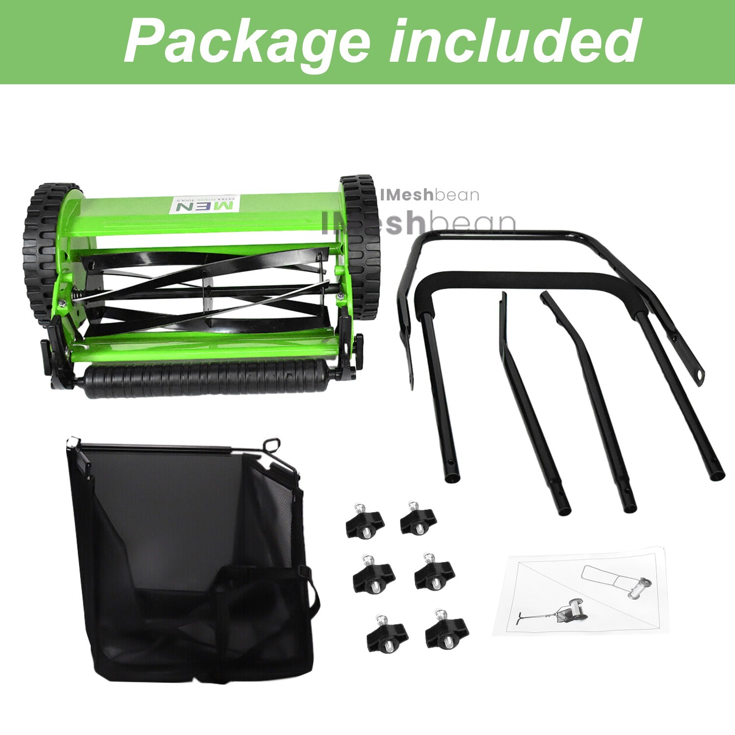 16-Inch 5-Blade Manual Reel Lawn Mower w/Adjustable Cutting and Handle Height