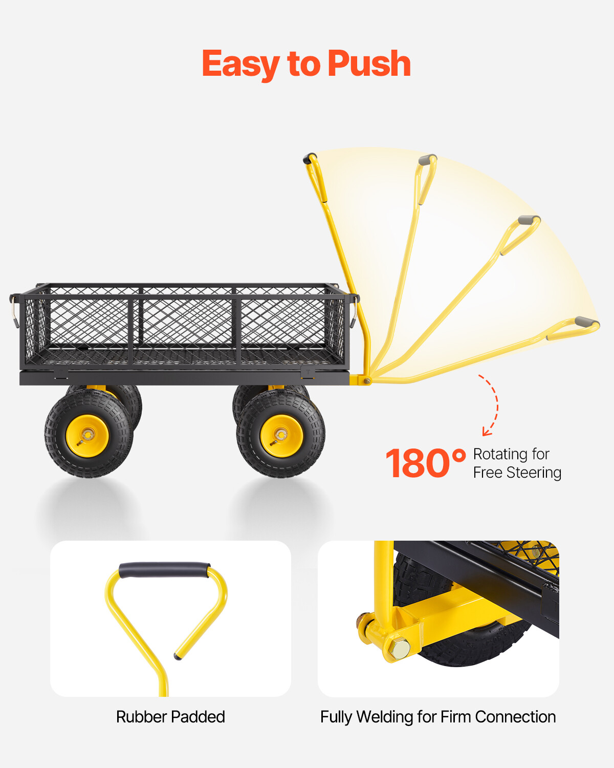 Steel Garden Cart 900lb Capacity Heavy Duty Yard Wagon Utility Cart 10in Tires