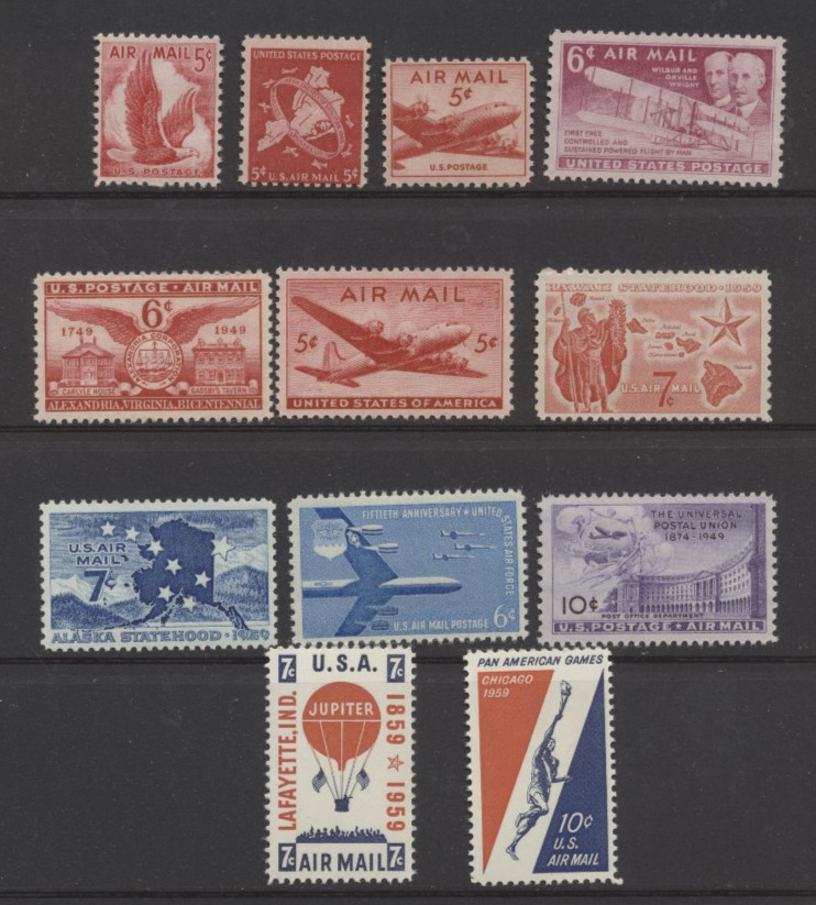 US Airmail MINT Never Hinged  Vintage Stamp Collection 12 Different Issues
