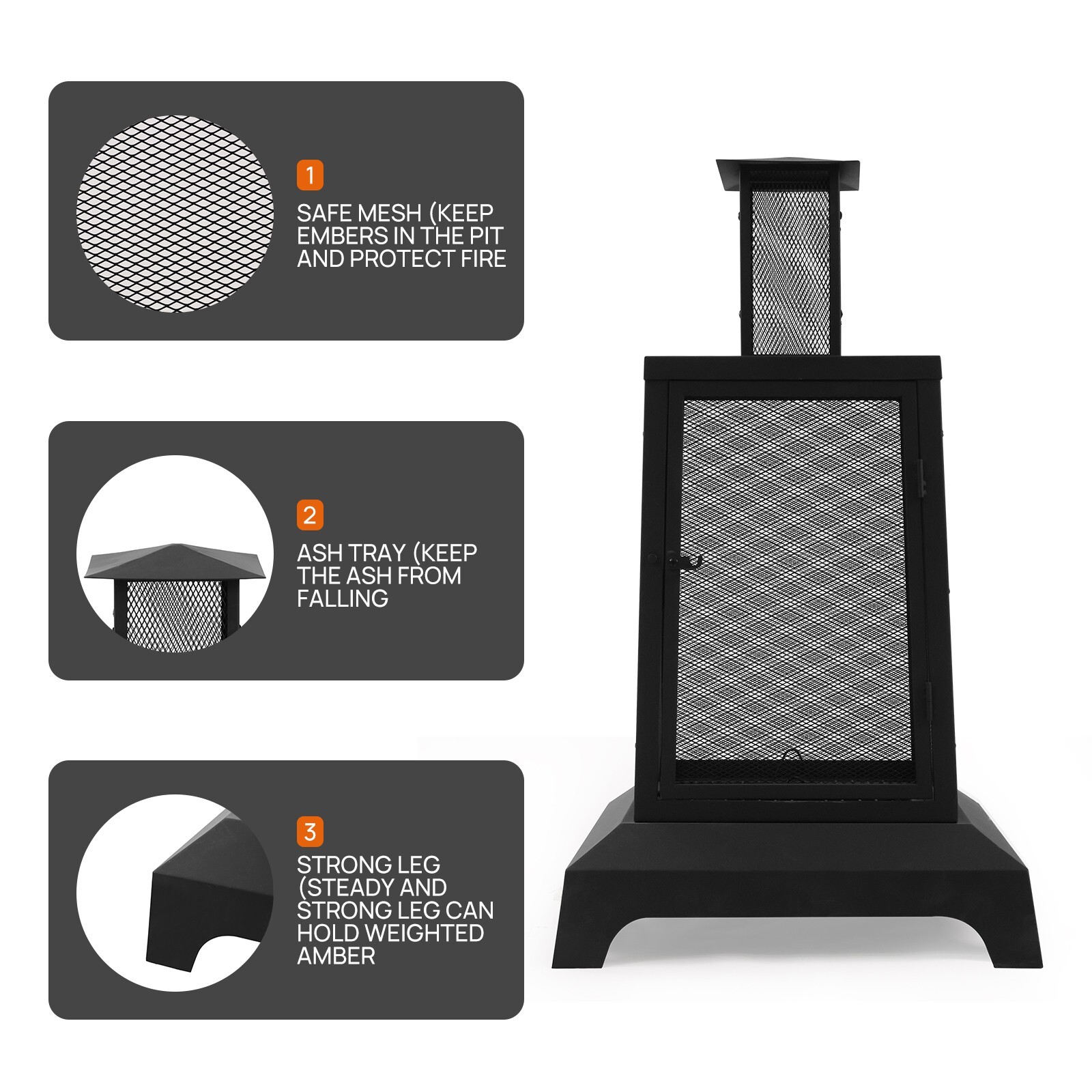 43'' High Fire Pit Outdoor Wood Burning Firepit Chimineas Fire Bowl w/Mesh Spark