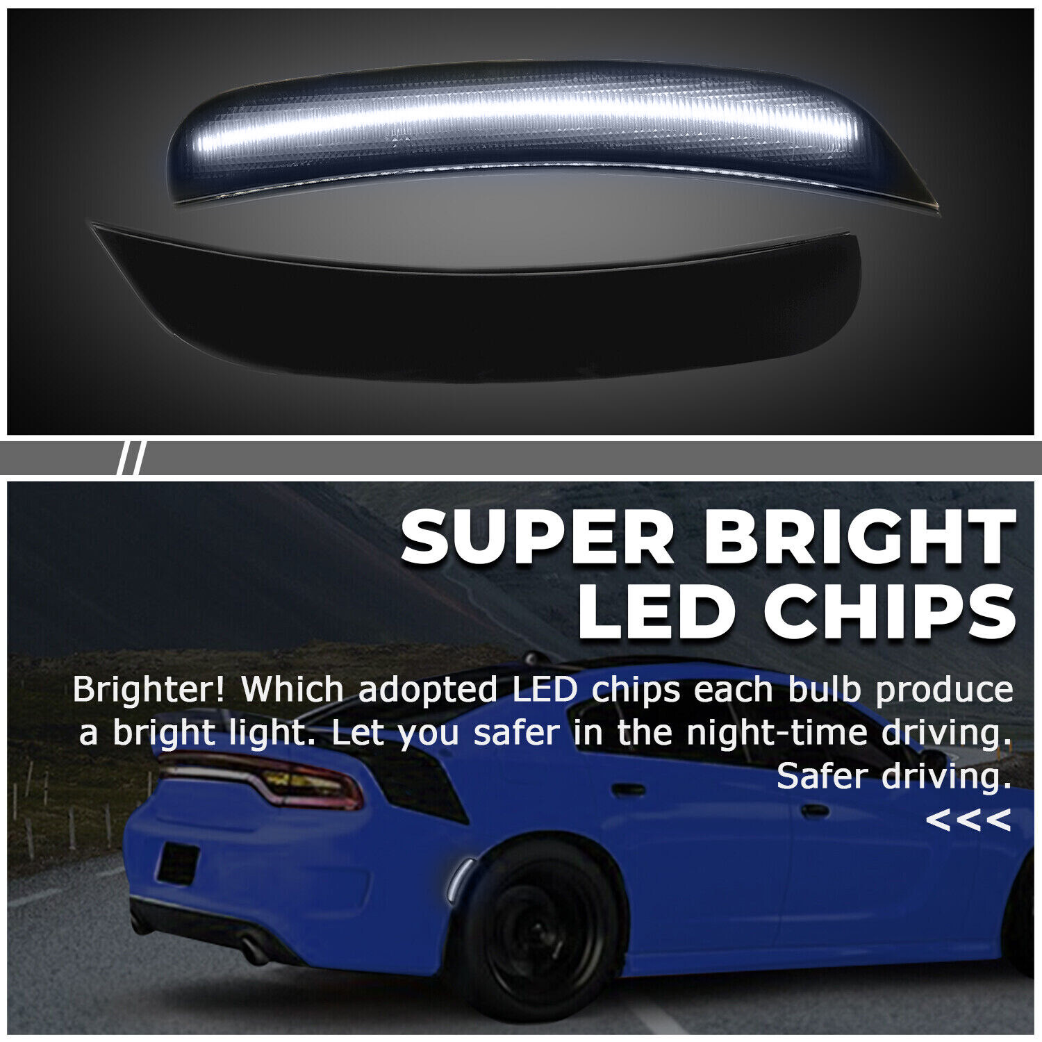 For 2015-2022 Dodge Charger Smoked Lens LED Rear &Front Bumper Side Marker Light