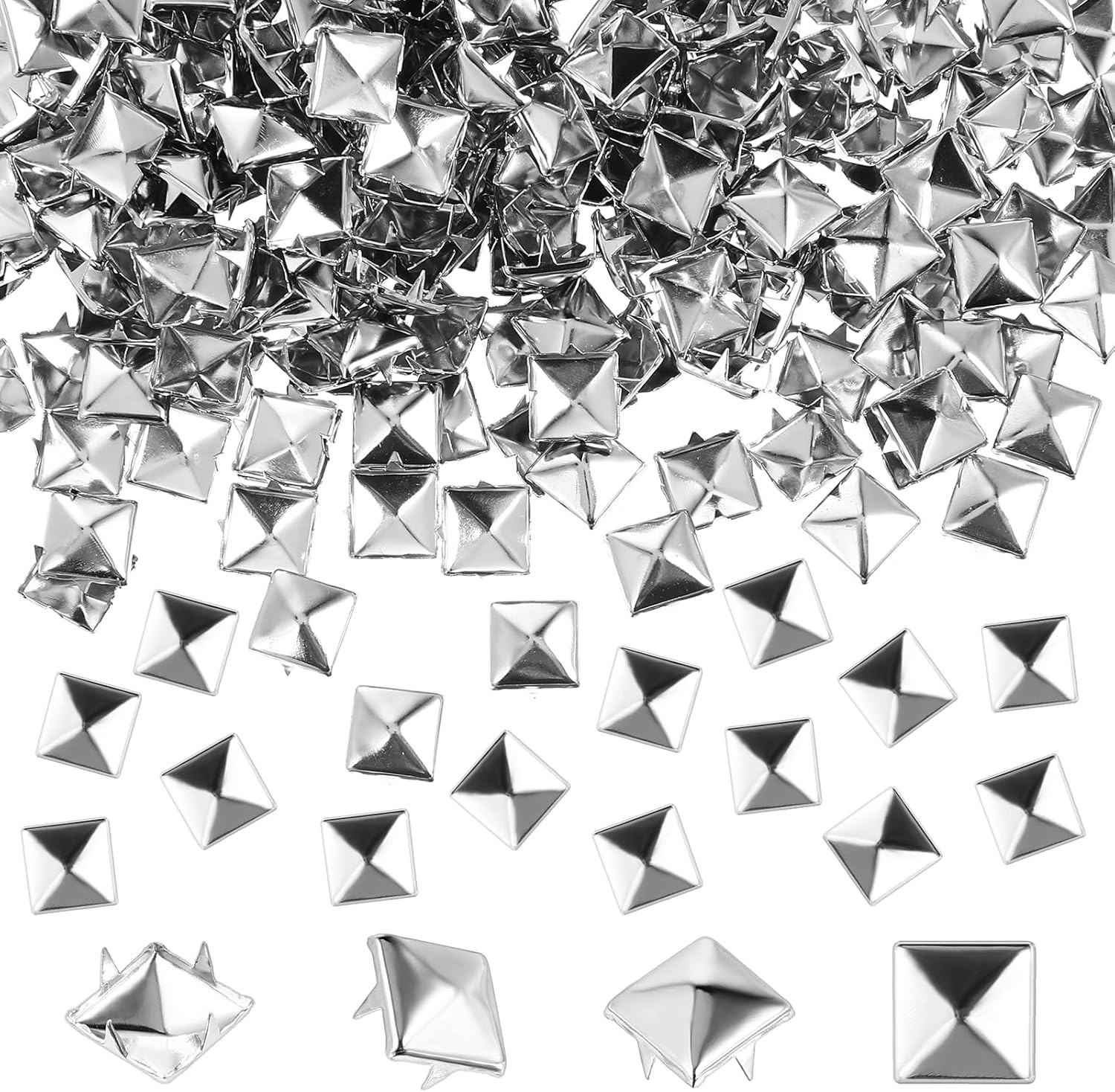 500 Pcs 10mm Silver Pyramid Metal Studs for Clothing Bags and Crafts