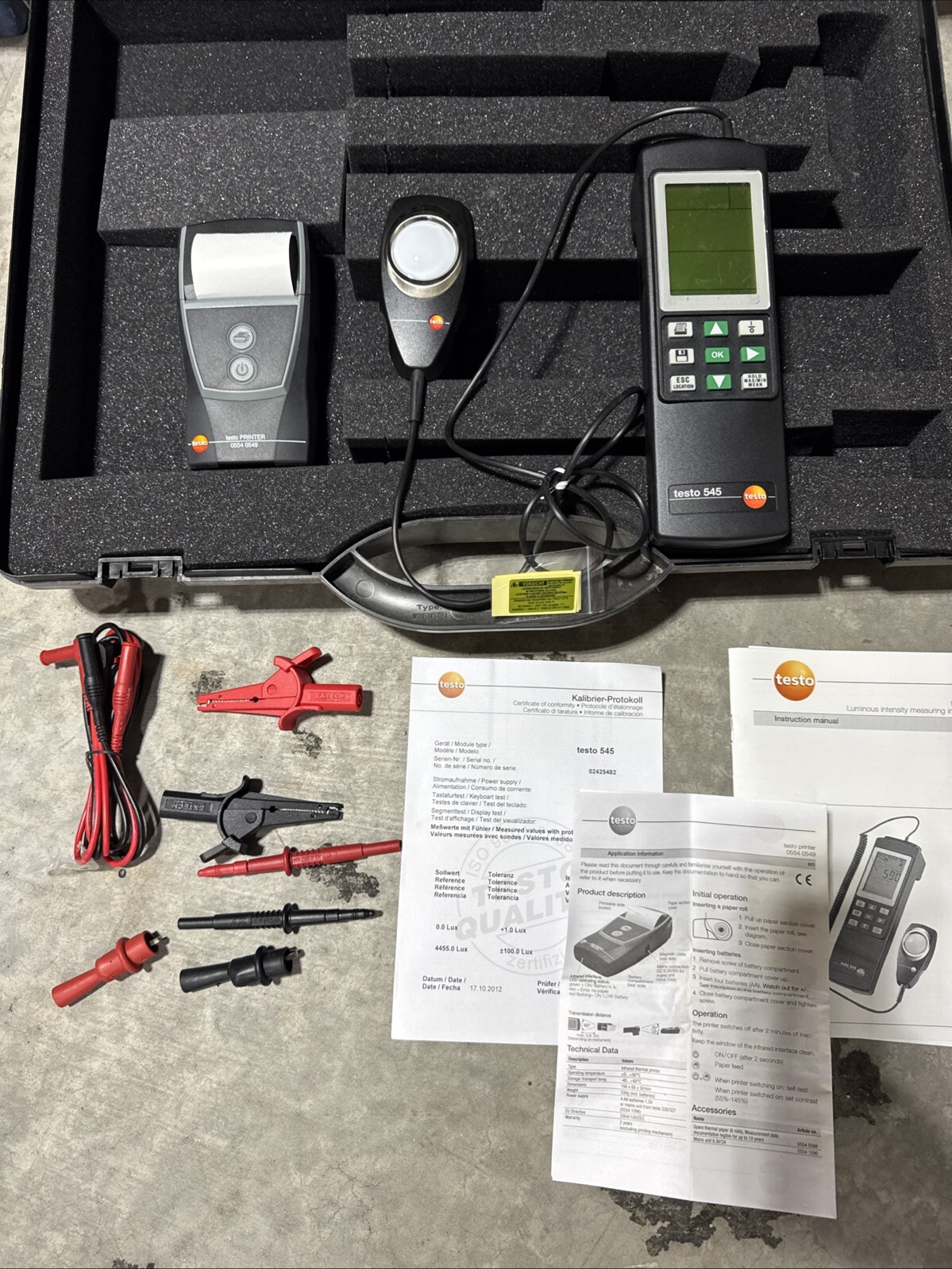 Testo 545 Illuminance Meter Photometer Printer 0554 0549