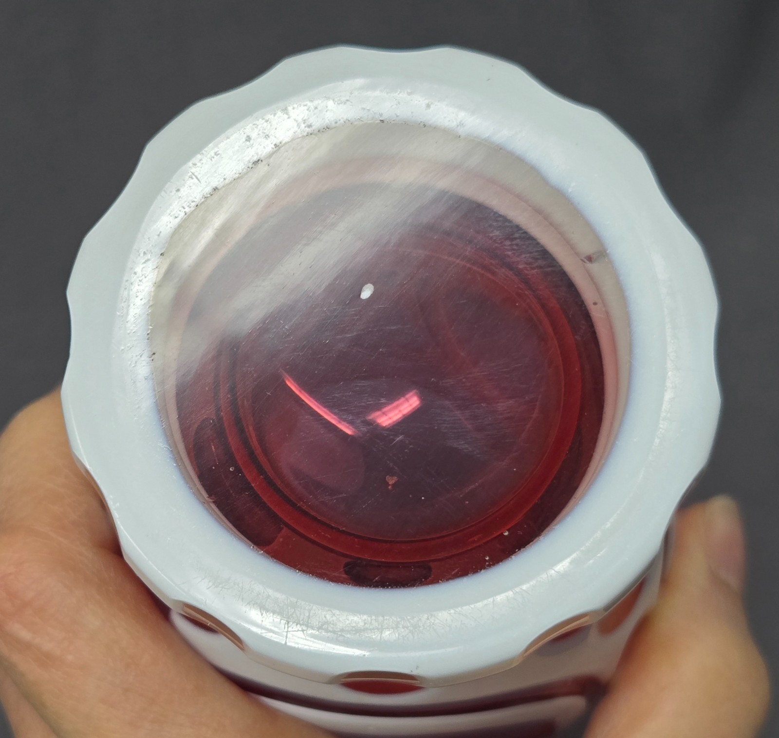 Bohemian / Germanic White Cased Cut to Cranberry Spa Glass Mid 1800s