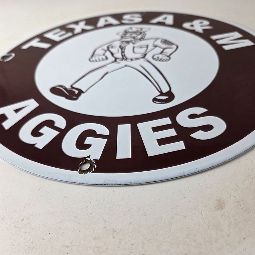 Vintage Texas A&M Sign - College Football Aggies Gas Service Pump Porcelain Sign