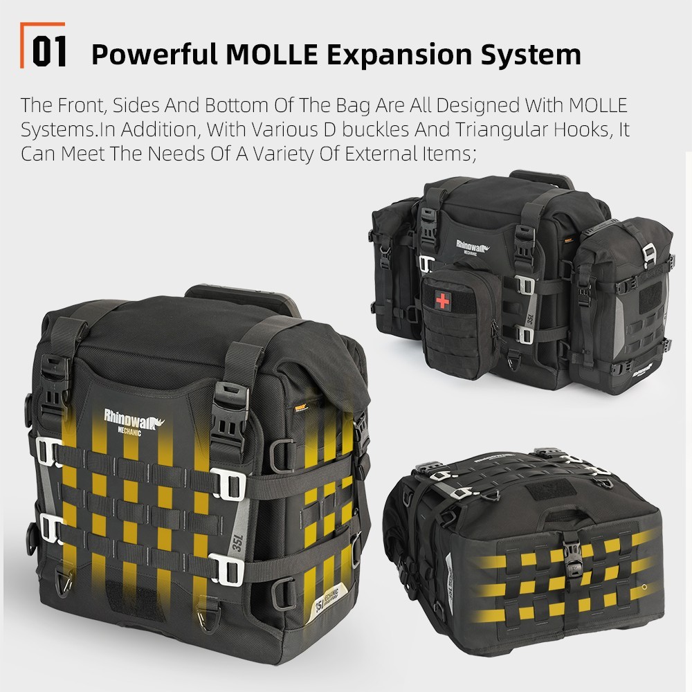 Rhinowalk Motorcycle Side Bag Waterproof 35L Quick Release Saddlebag Pannier 1Pc