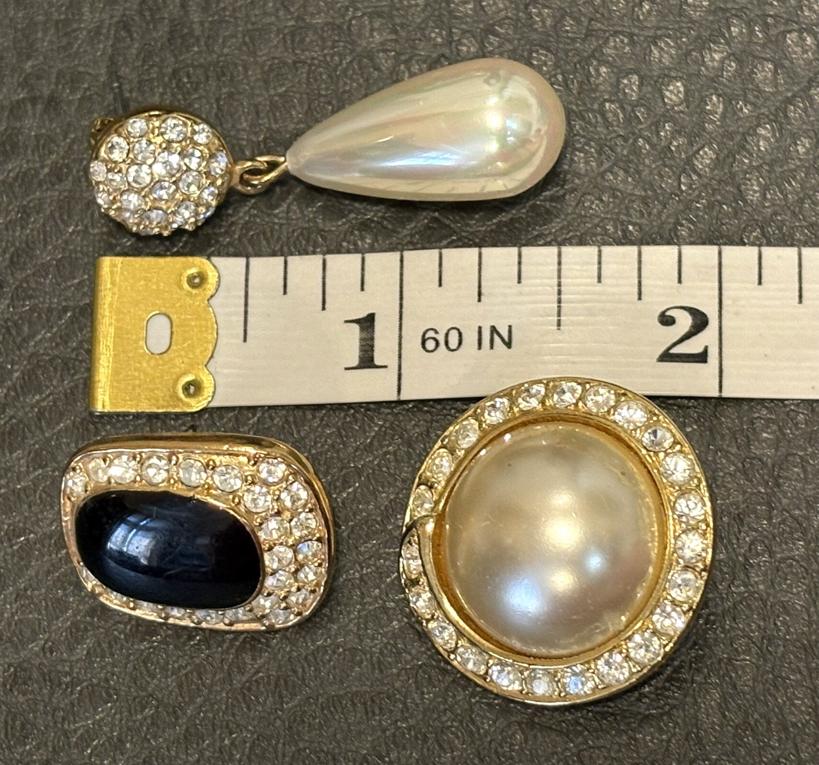 VINTAGE ESTATE ROMAN Gold Tone RHINESTONE FAUX PEARL EARRINGS CLIP Pierced Lot