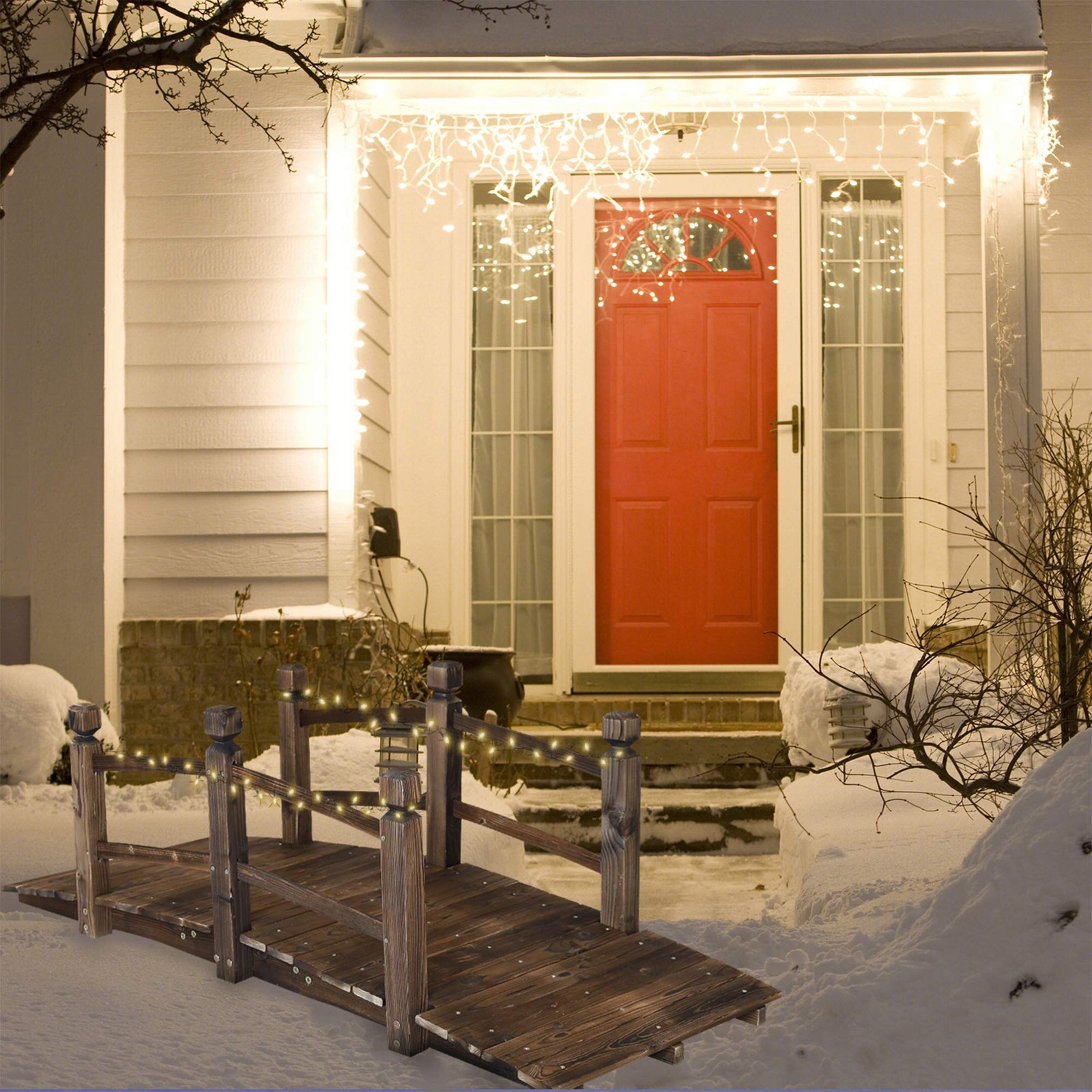 5FT Wooden Garden Bridge Arch Stained Finish Footbridge Decorative Backyard B...