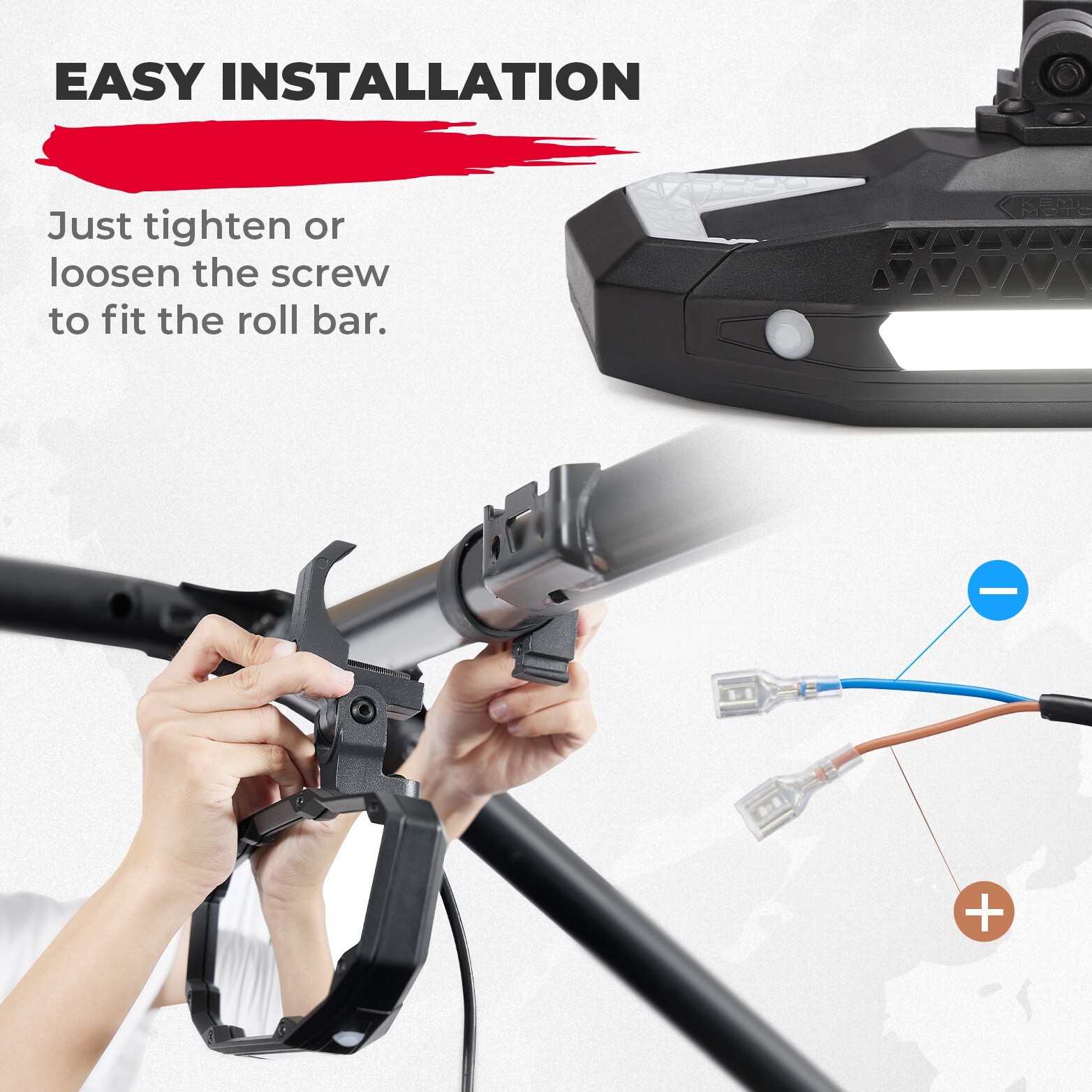 1.65"-2" UTV Rear View Center Mirror w/LED Light For Polaris RZR S 570/900/1000