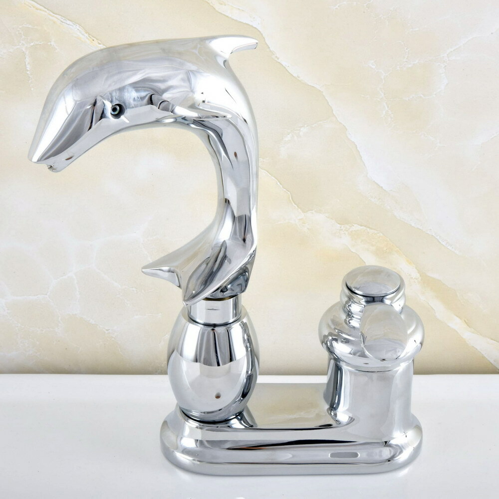 Polished Chrome Dolphin Shape Bathroom Vanity Sink 4" Centerset Faucet ssf838