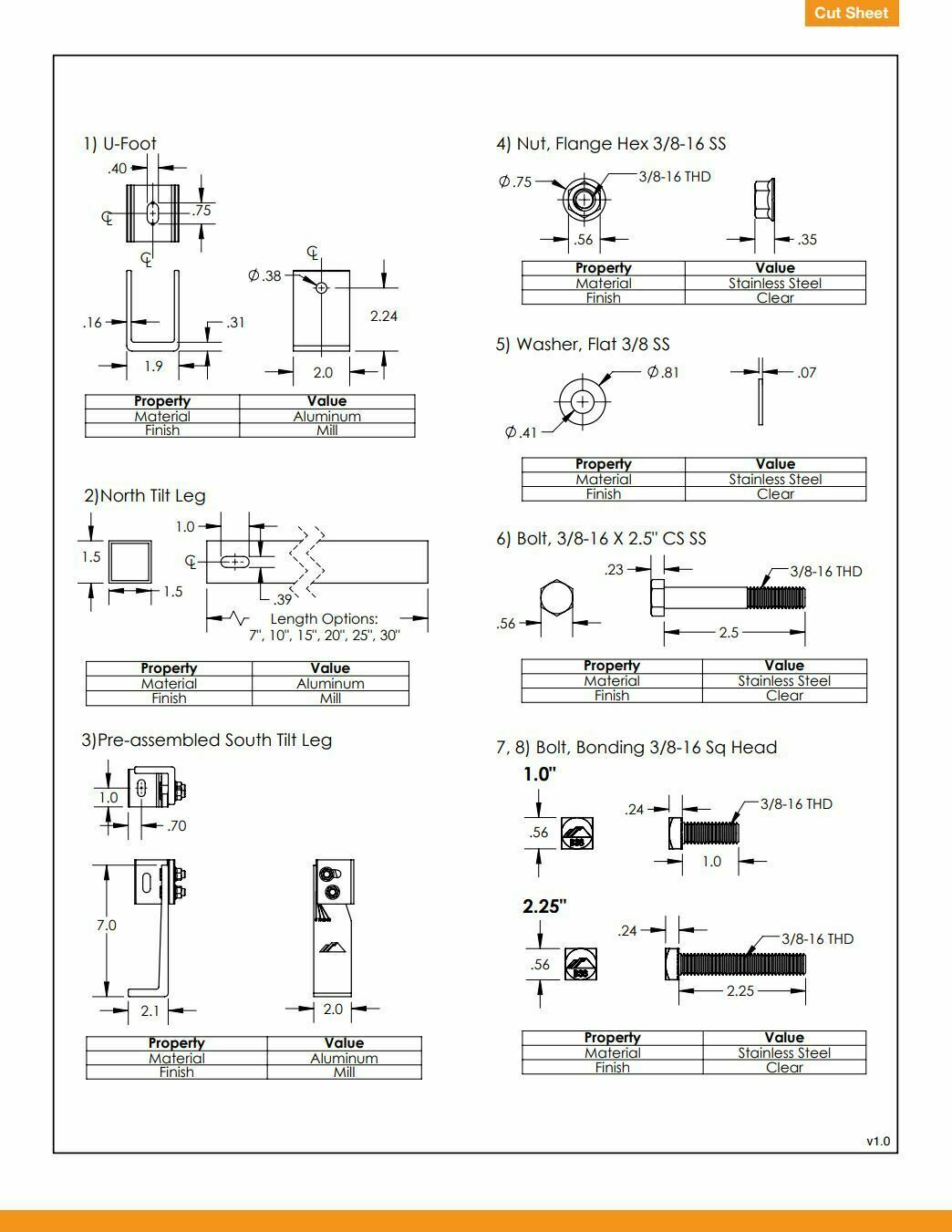 IronRidge TM-FTL-030 Fixed Tilt Leg, Mill 30 Inch