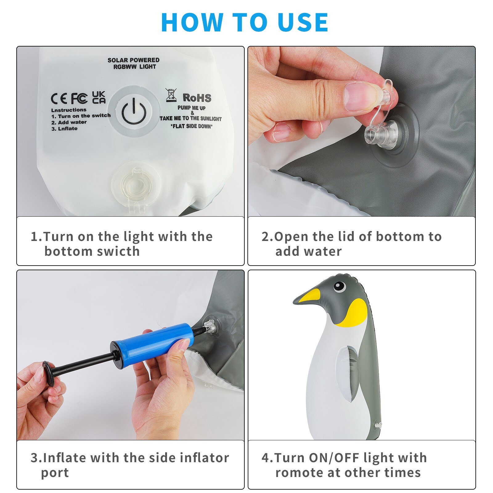 2 Pack Solar Floating Penguin Lights with Remote Waterproof 16 Colors 4 Modes