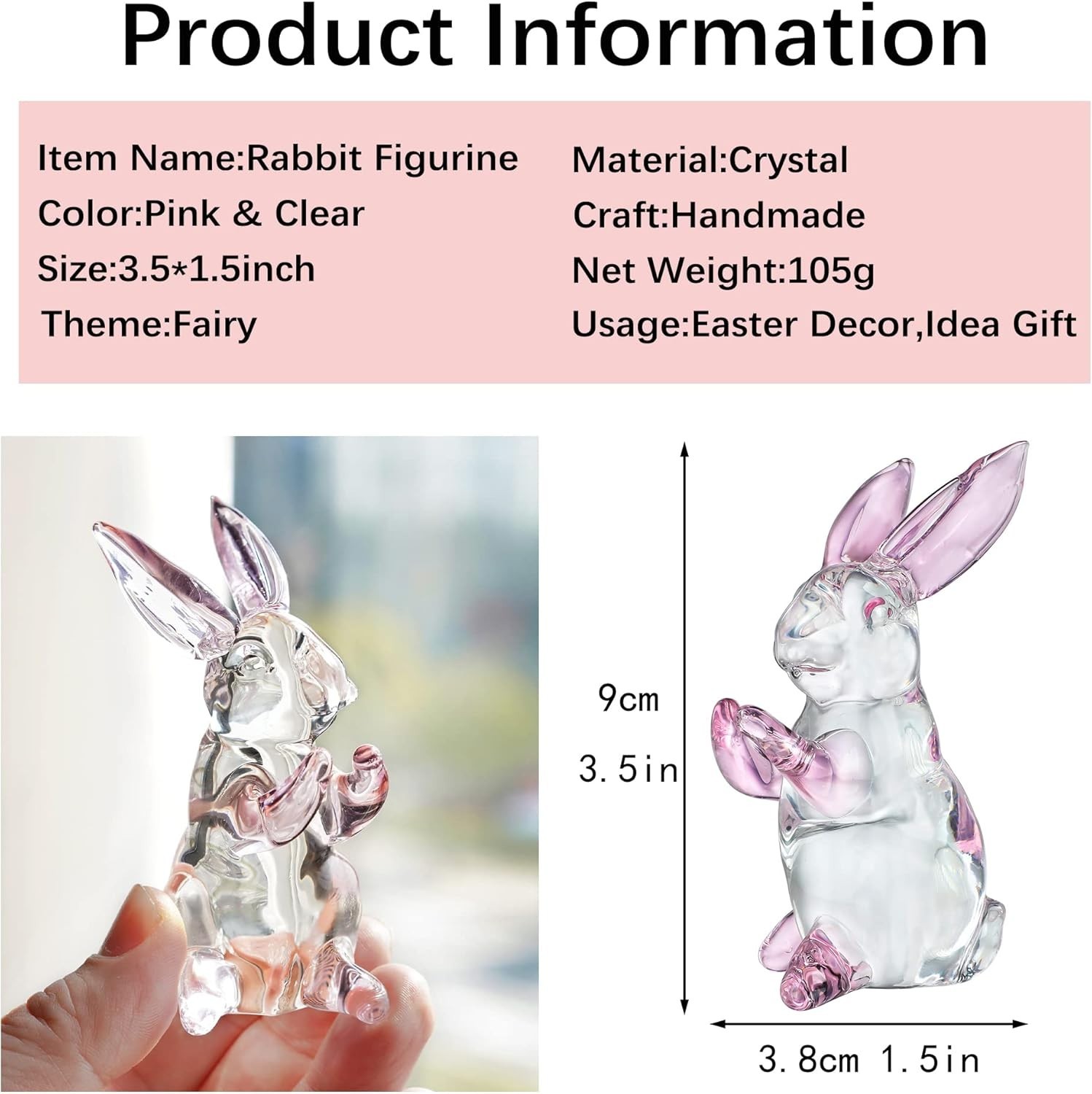 3.5inch Crystal Rabbit Bunny Figurine Collectibles Spring Easter Bunny Decora...