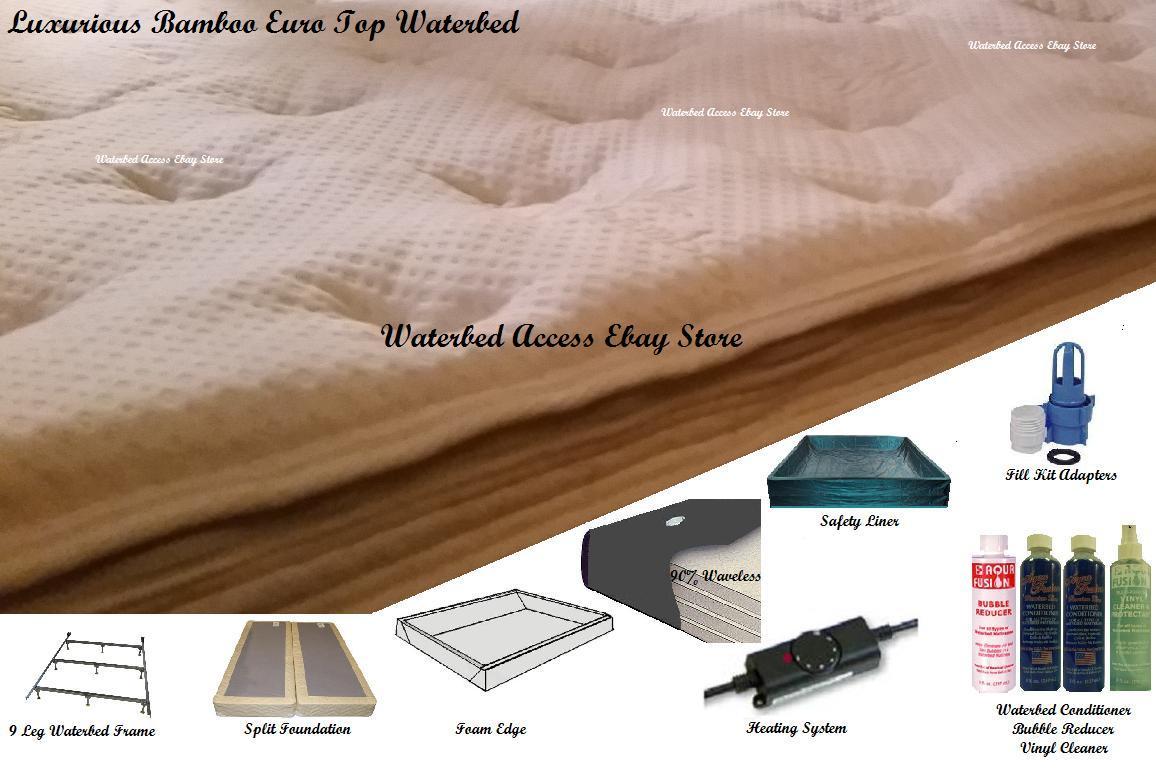 King Softside WATERBED with Bamboo Euro Top Mattress & Waveless Bladder & Heater