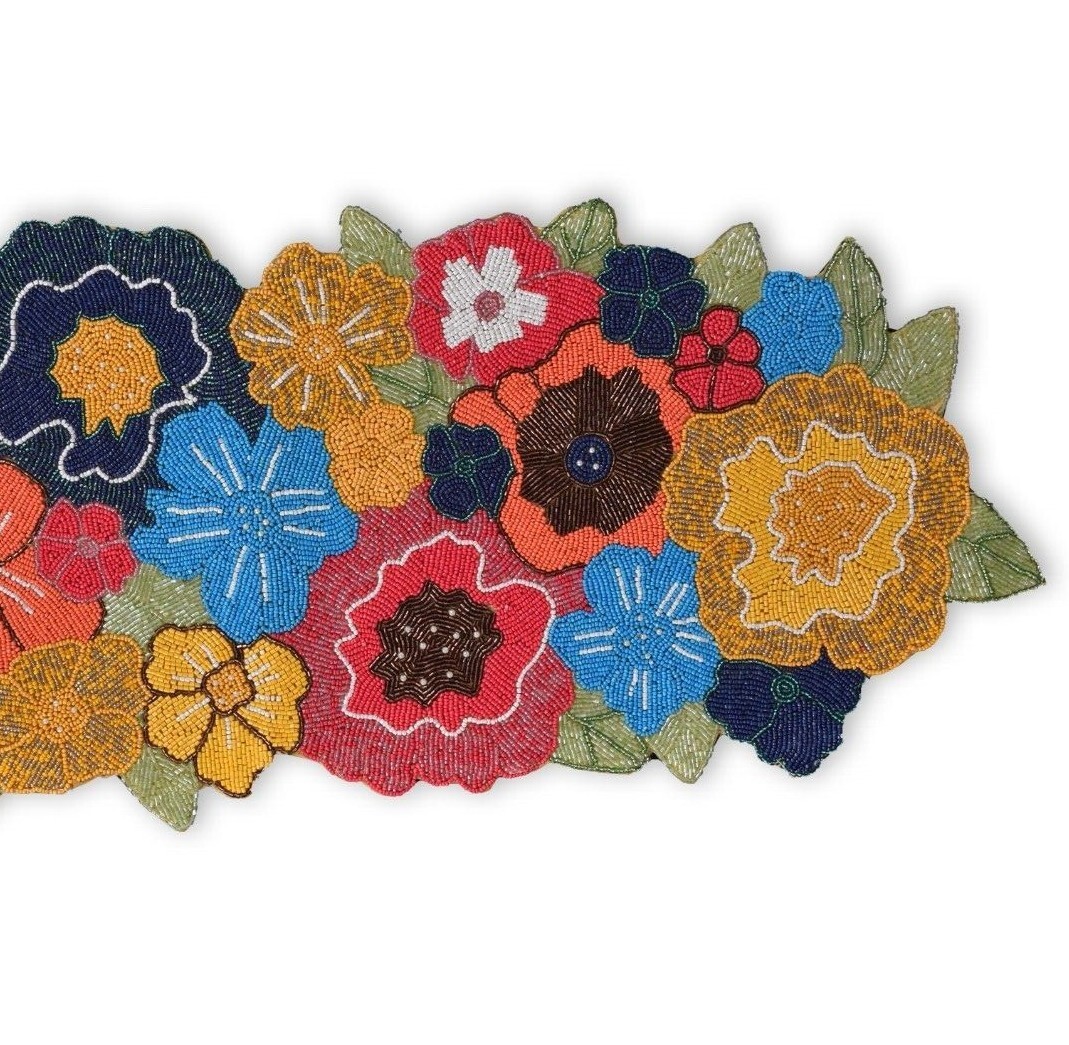 Floral Beaded Table Runner, Multicolor Table Runner, Spring Tableware 13X36 Inch