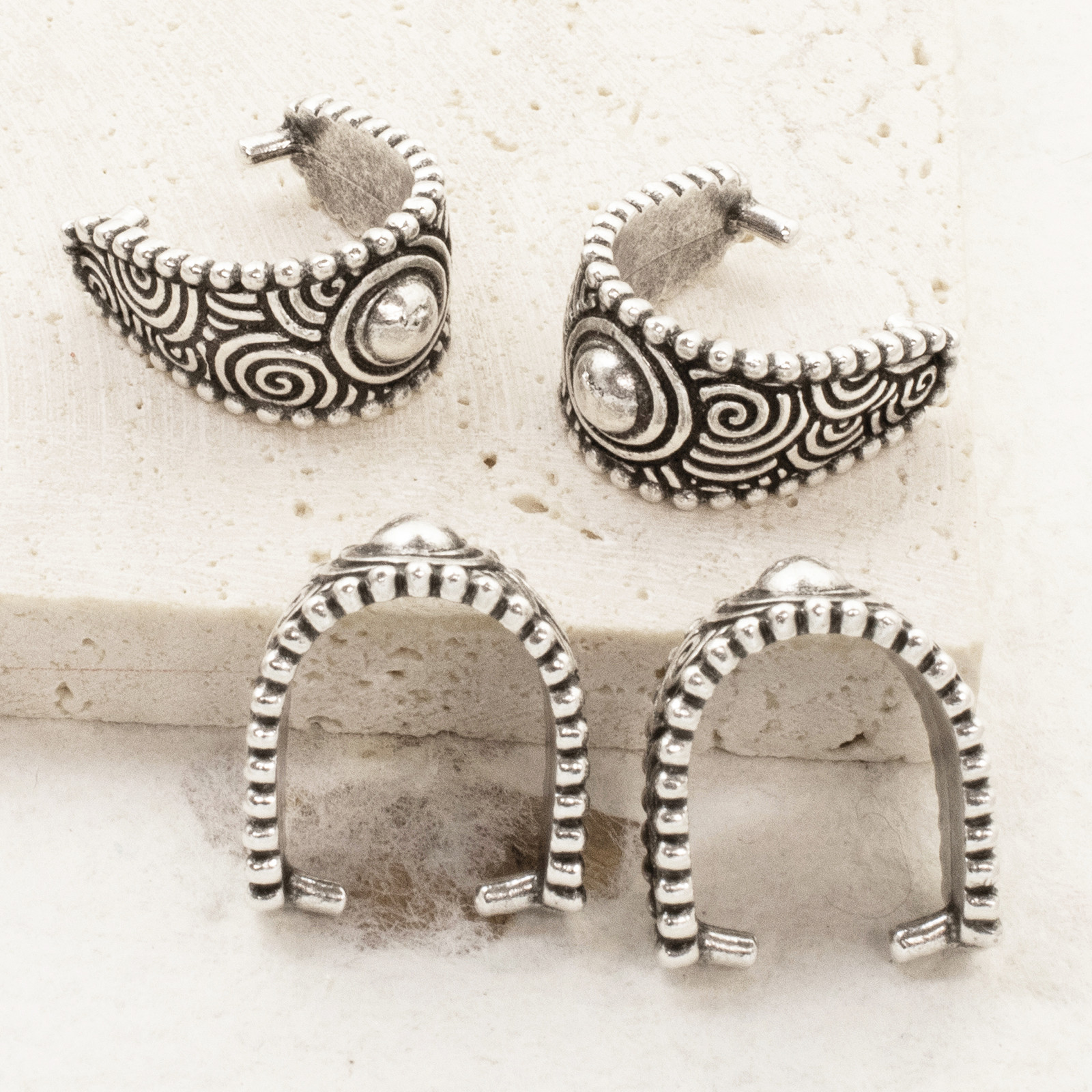 4 Large Spiral Pinch Bails, Antique Silver Pendant Holders, User-Friendly