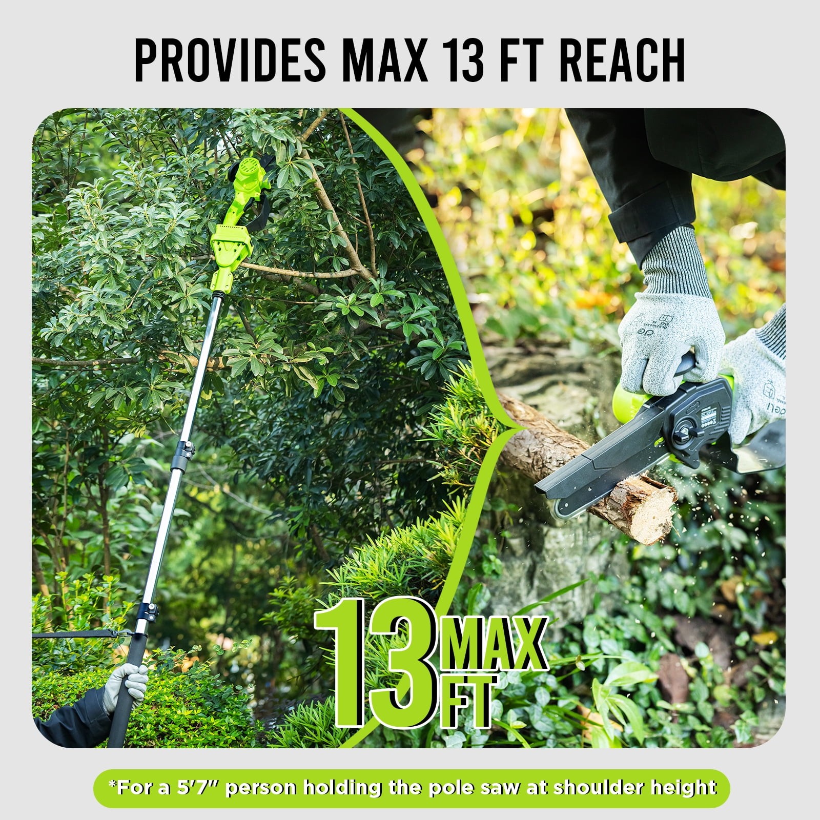 Steelite 21V 2-in-1 Cordless Pole Saw & 6 Inch Electric Mini Chainsaw W/ Battery