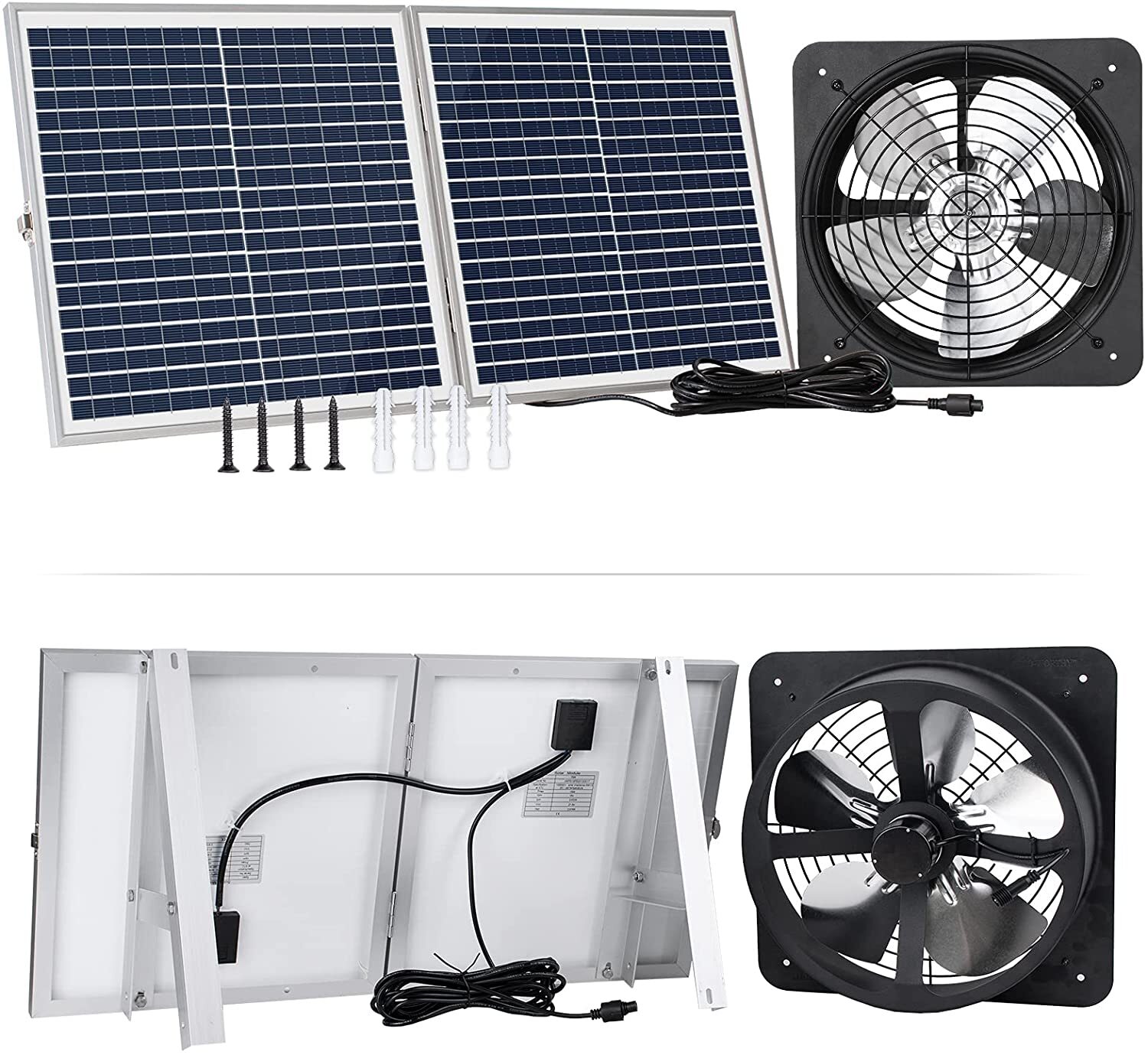 25W Solar Powered Attic Ventilator Gable Roof Vent Fan with 30W Foldable Panel