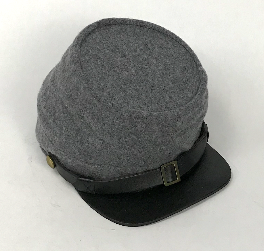 Confederate Civil War Kepi of Grey Wool with Leather Brim - Size Extra Small