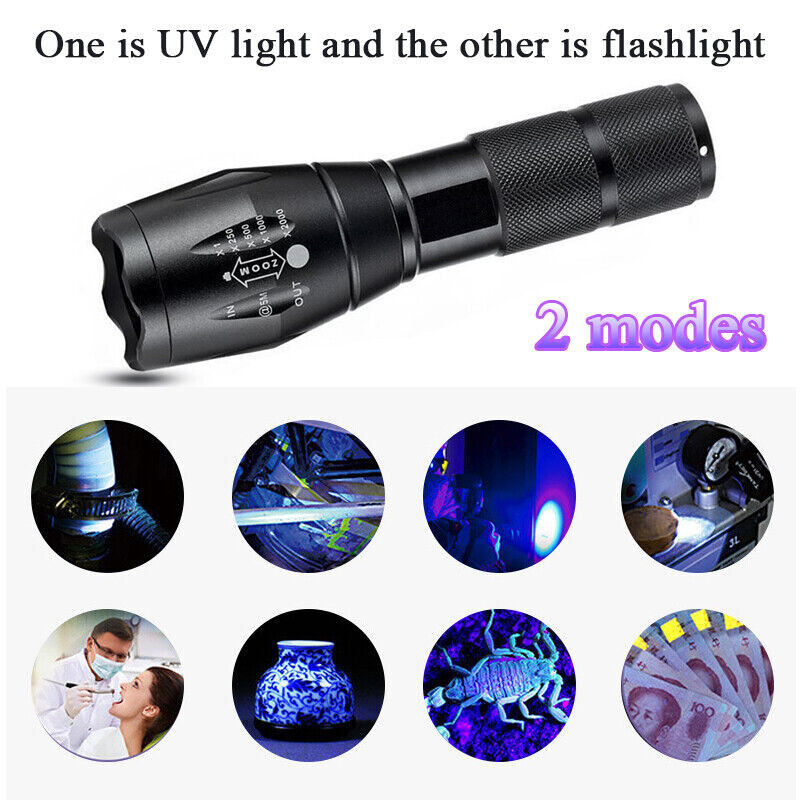UV Flashlight Black Light Super Bright 120000lm Torch Ultra Violet Lamp LED