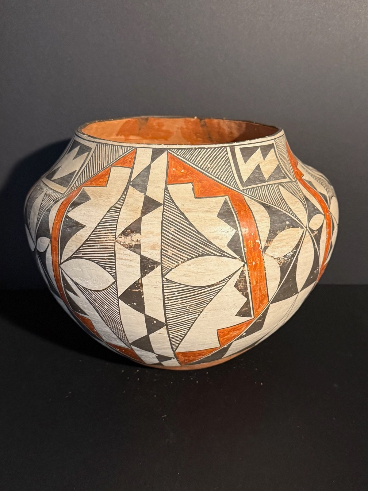 LARGE ACOMA POLYCHROME POTTERY OLLA,BEAUTIFUL PAINT DECORATION,C1900, EXCELLENT!