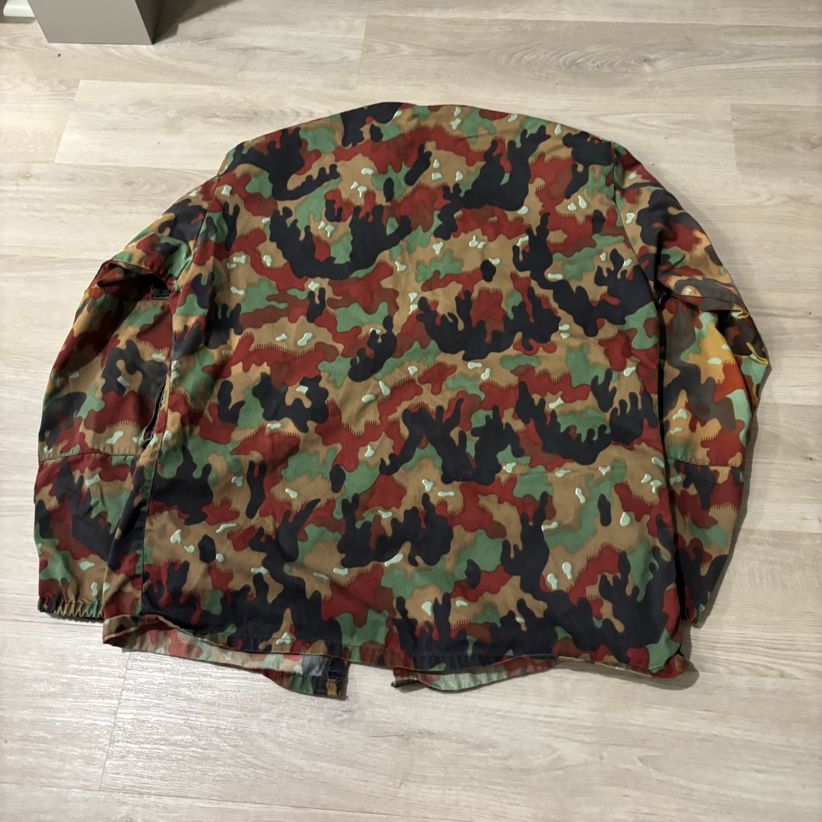 Vintage Swiss Alpenflage Field Coat Shirt Men's Large/XL Military Full Zip Hess