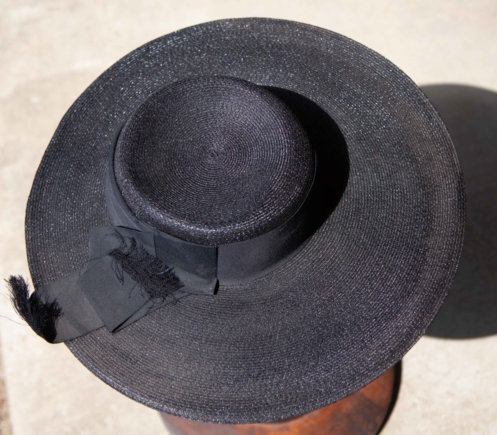 Vintage Clemar Original by Wesco Womens Straw Hat Black with Bow and Hat Box