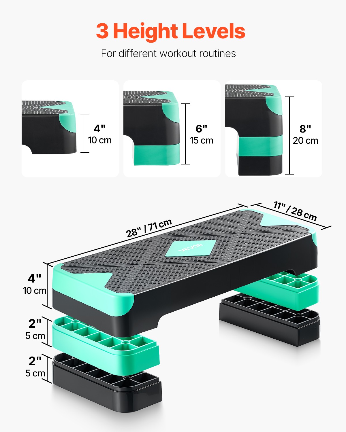 VEVOR Aerobic Exercise Step Platform Height Adjustable Workout Stepper 4 Riser