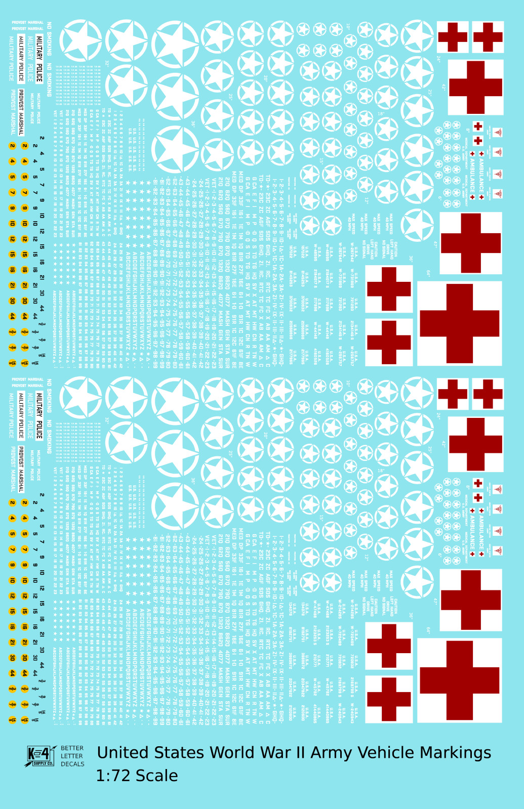 K4 1:72 Scale Decals USA World War II Army Truck Vehicle Markings Circle Star