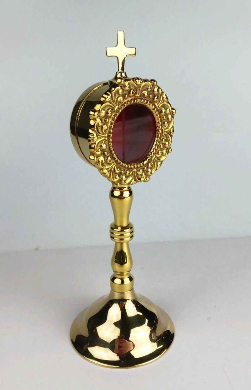 High Polished Brass Personal Reliquary for Catholic Church or Home Use 8 Inch