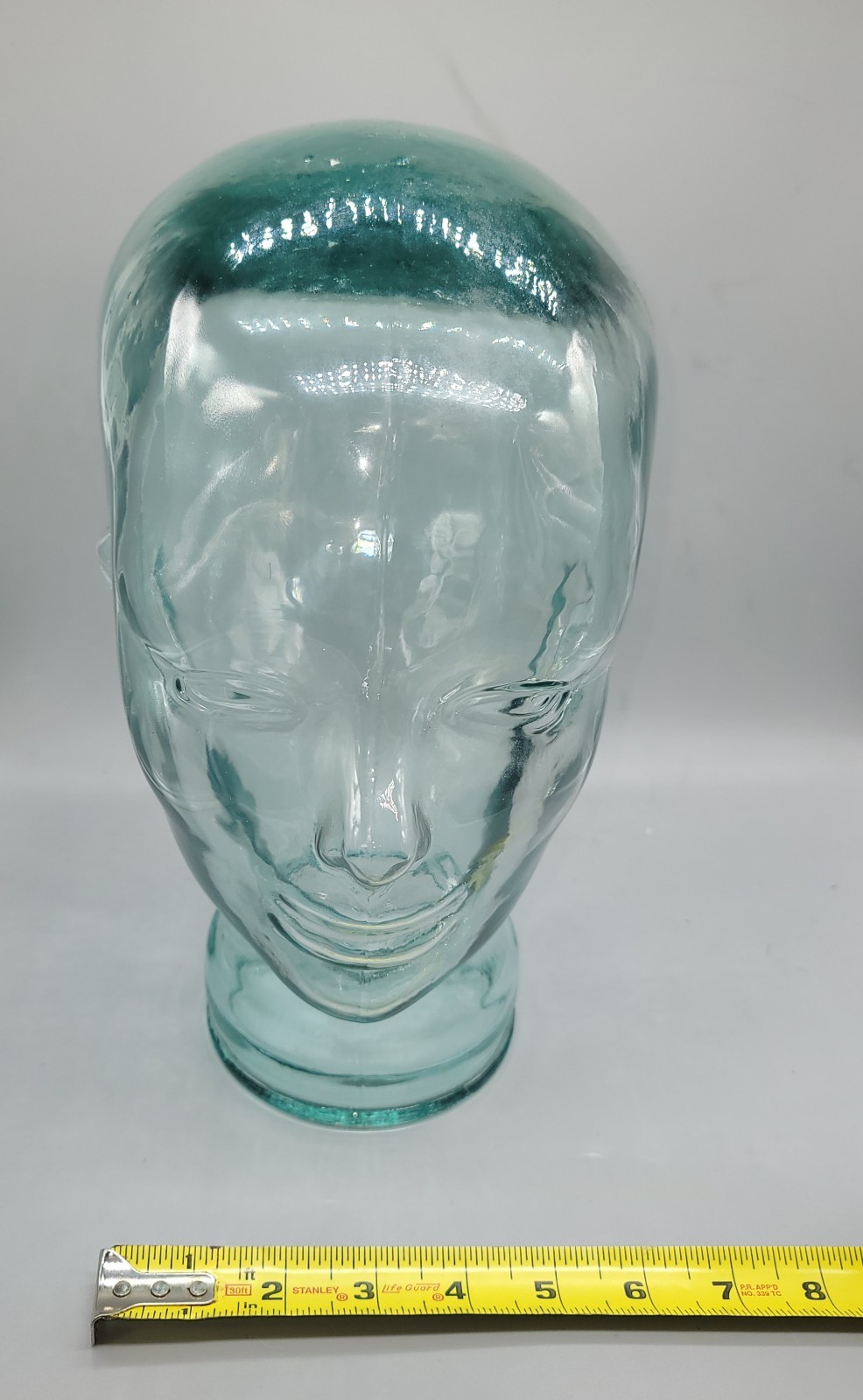 Clear Green Tint Art Glass Head Mannequin Wig Hat Holder Display 11” Tall