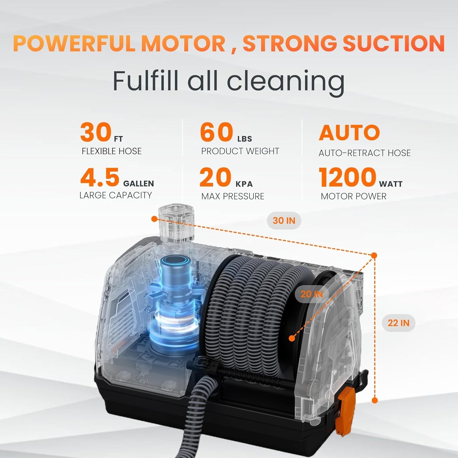 Giraffe Tools Wet Dry Vacuum Cleaner with 30FT Retractable Hose--Remote Control