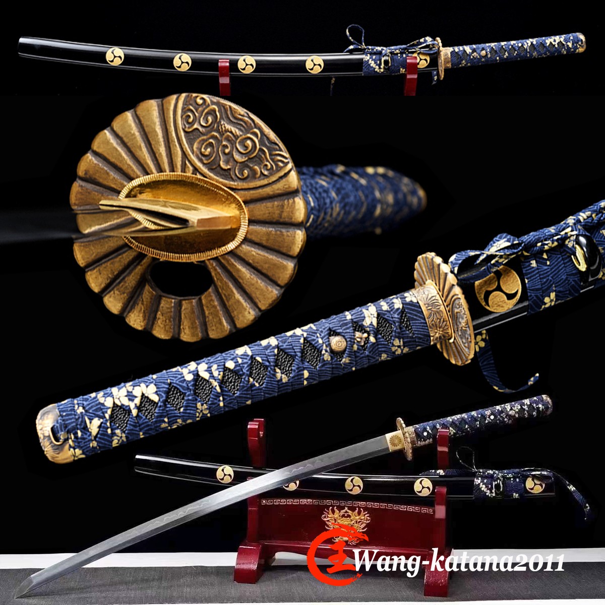 Full Tang Sharp Japanese Samurai Katana Sword T10 Clay Tempered Brass Fittings